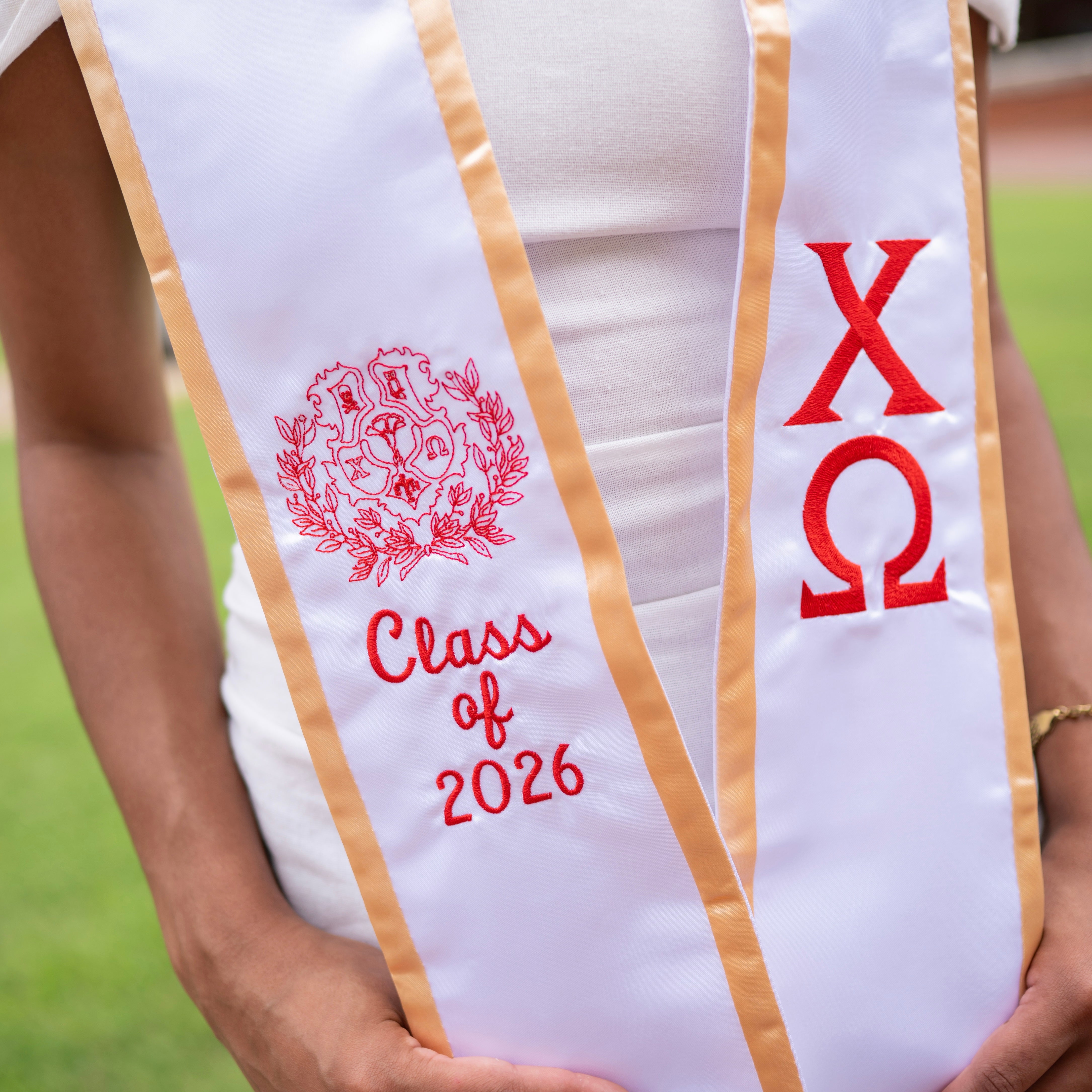 Chi Omega Minimalistic Crest Angled Sorority Graduation Stole