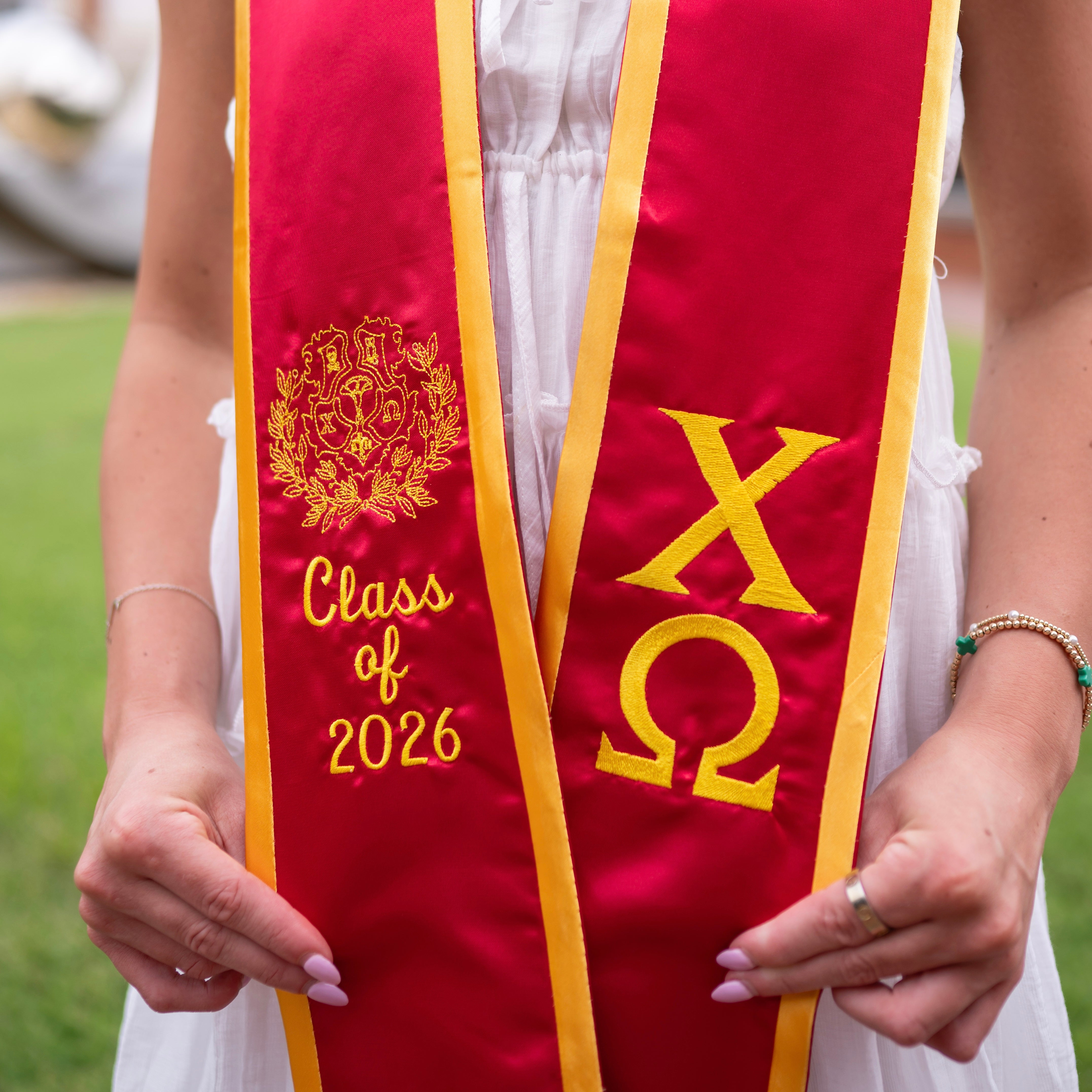 Chi Omega Minimalistic Crest Angled Sorority Graduation Stole