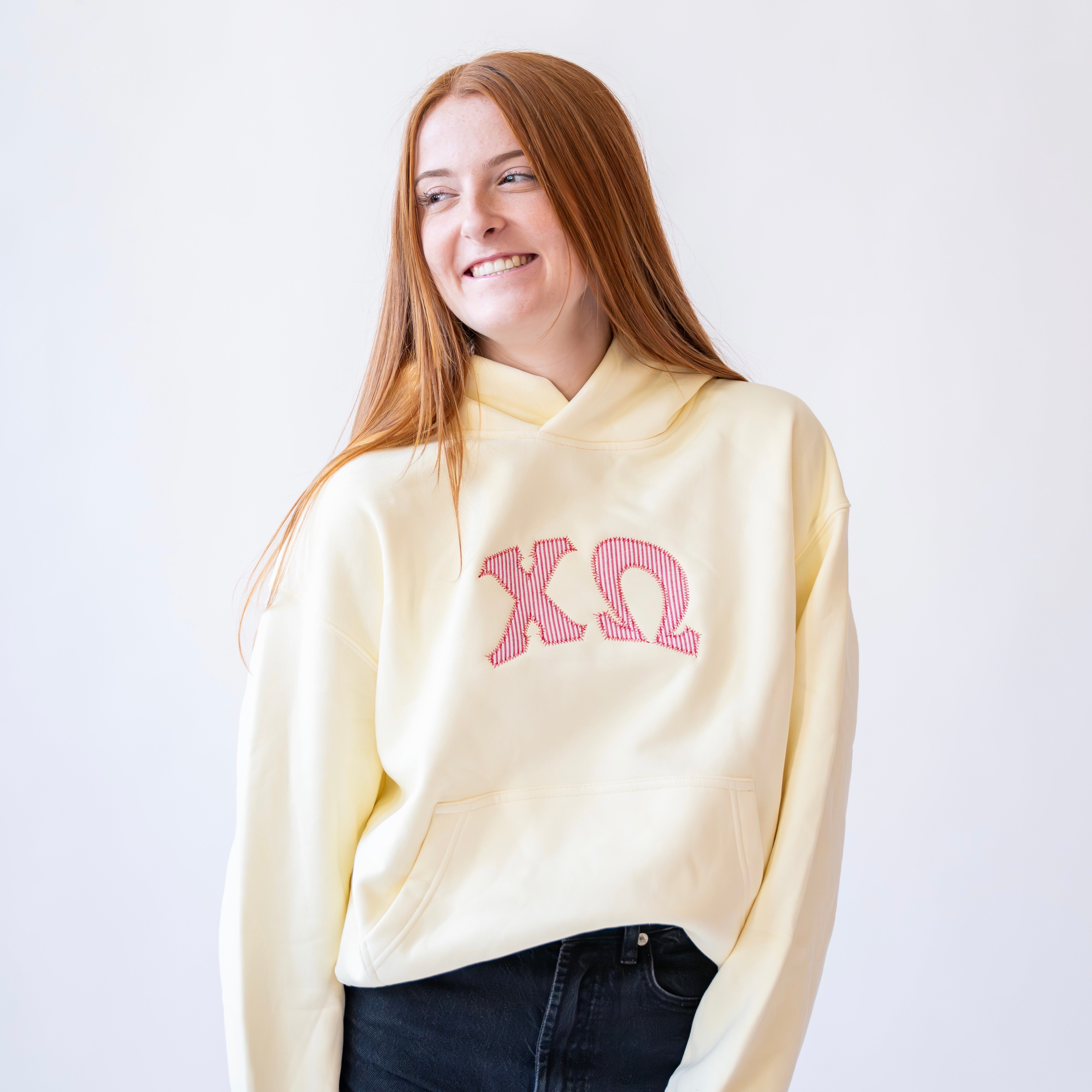 That Girl Curved Red Seersucker Embroidered Sorority Hoodie