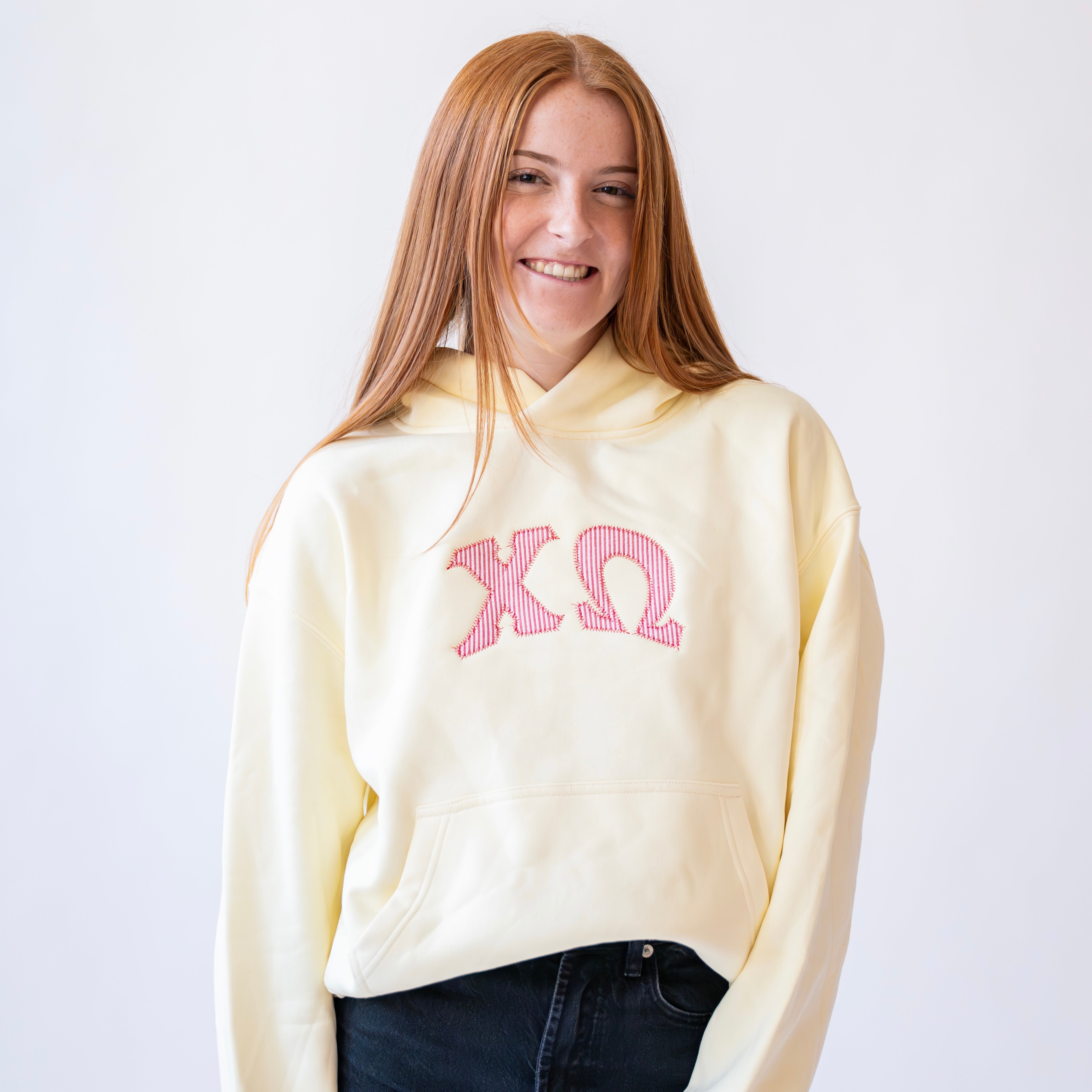 That Girl Curved Red Seersucker Embroidered Hoodie Sweatshirt