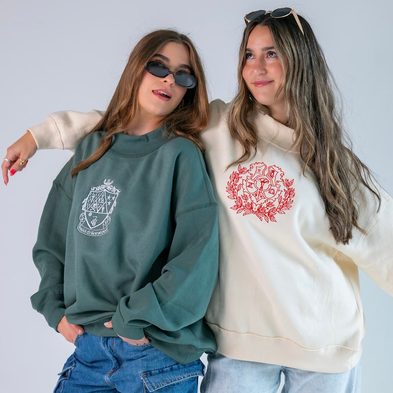 Embroidered Sorority Crest Mockneck Sweatshirt