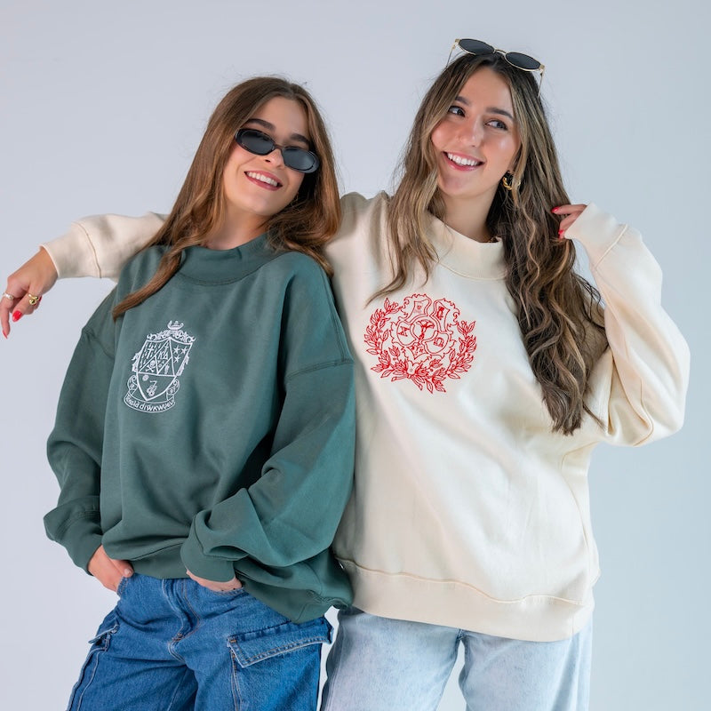Embroidered Sorority Crest Mockneck Sweatshirt