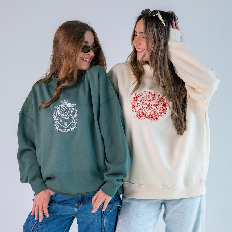 Embroidered Sorority Crest Mockneck Sweatshirt