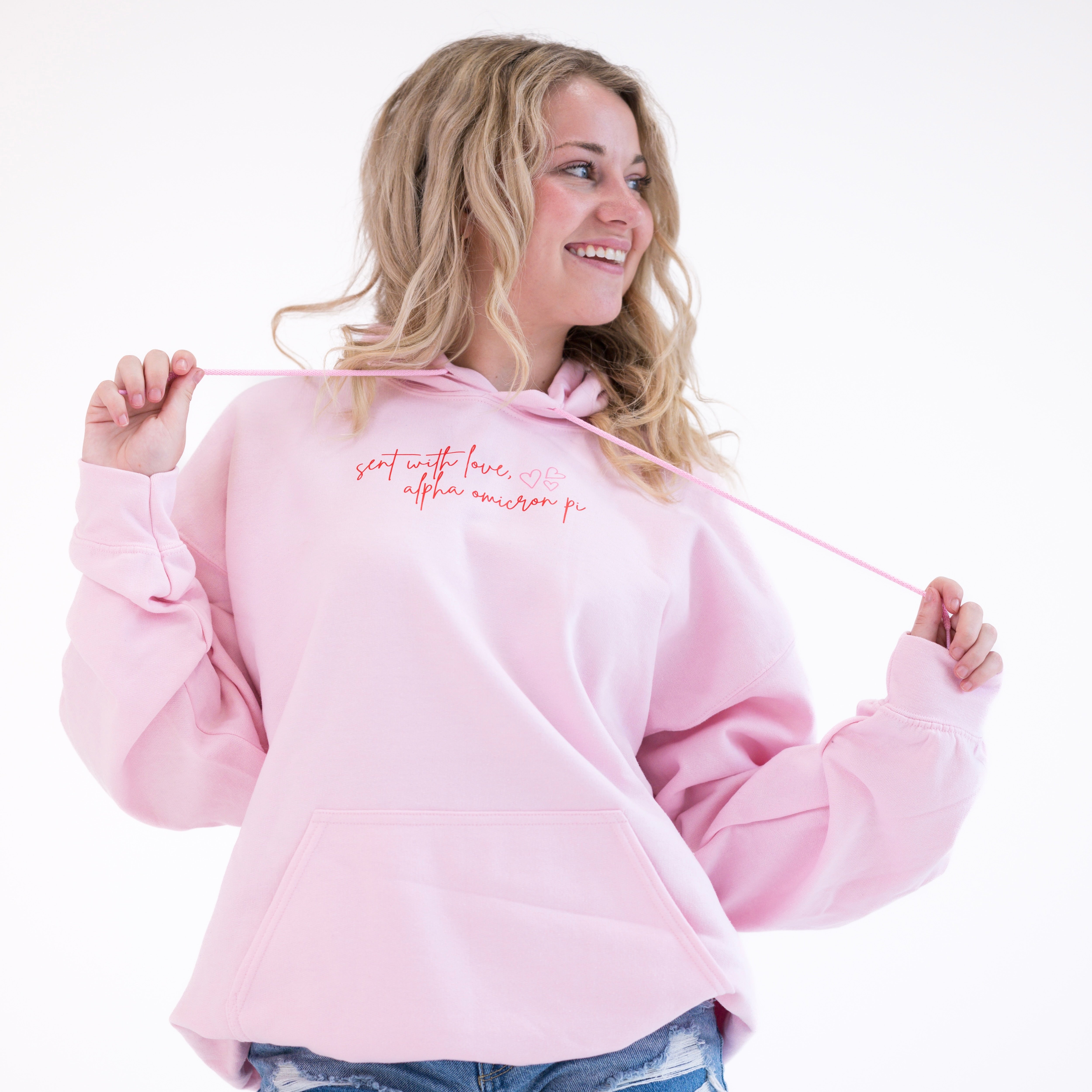 Delivered With Love Hoodie Sweatshirt - Alpha Omicron Pi