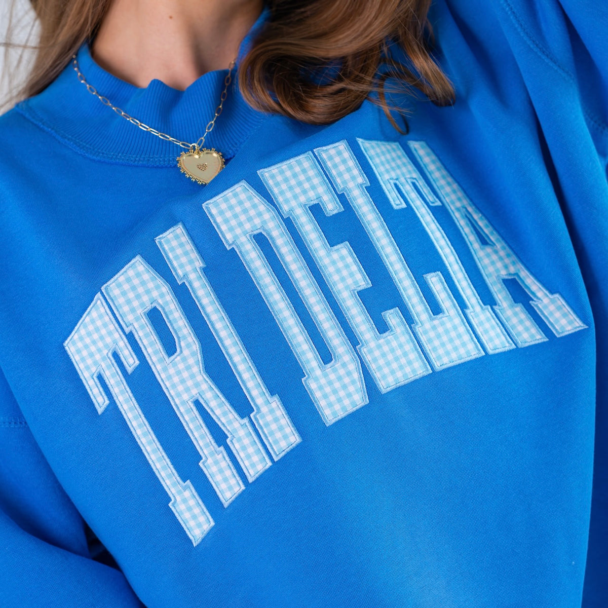 Main Character Gingham Mockneck Sweatshirt - Delta Delta Delta
