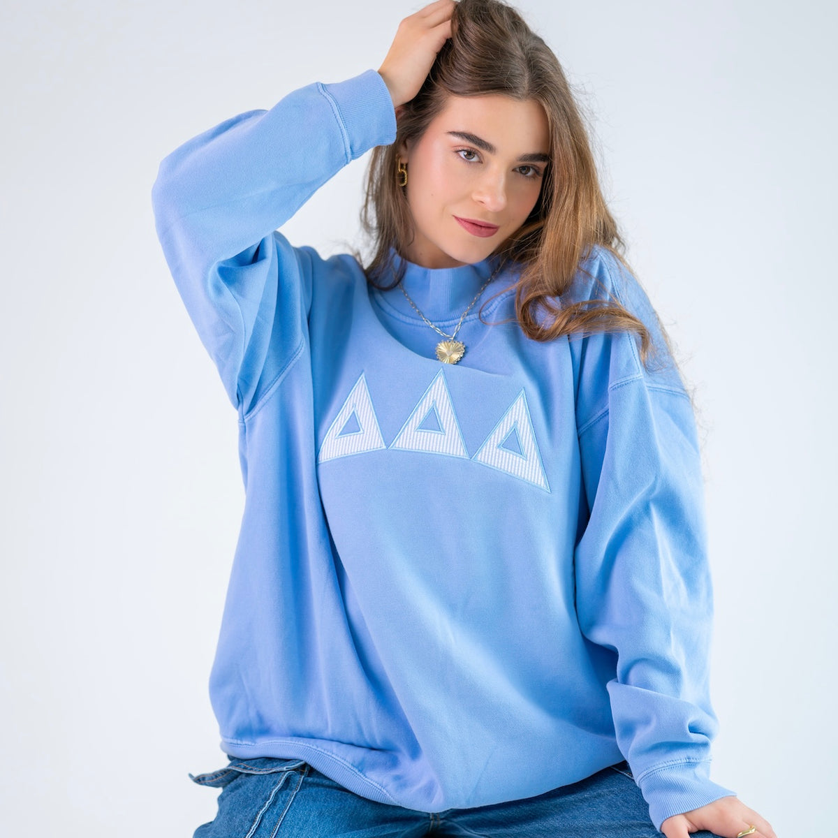 That Girl Seersucker Mockneck Sweatshirt - Delta Delta Delta