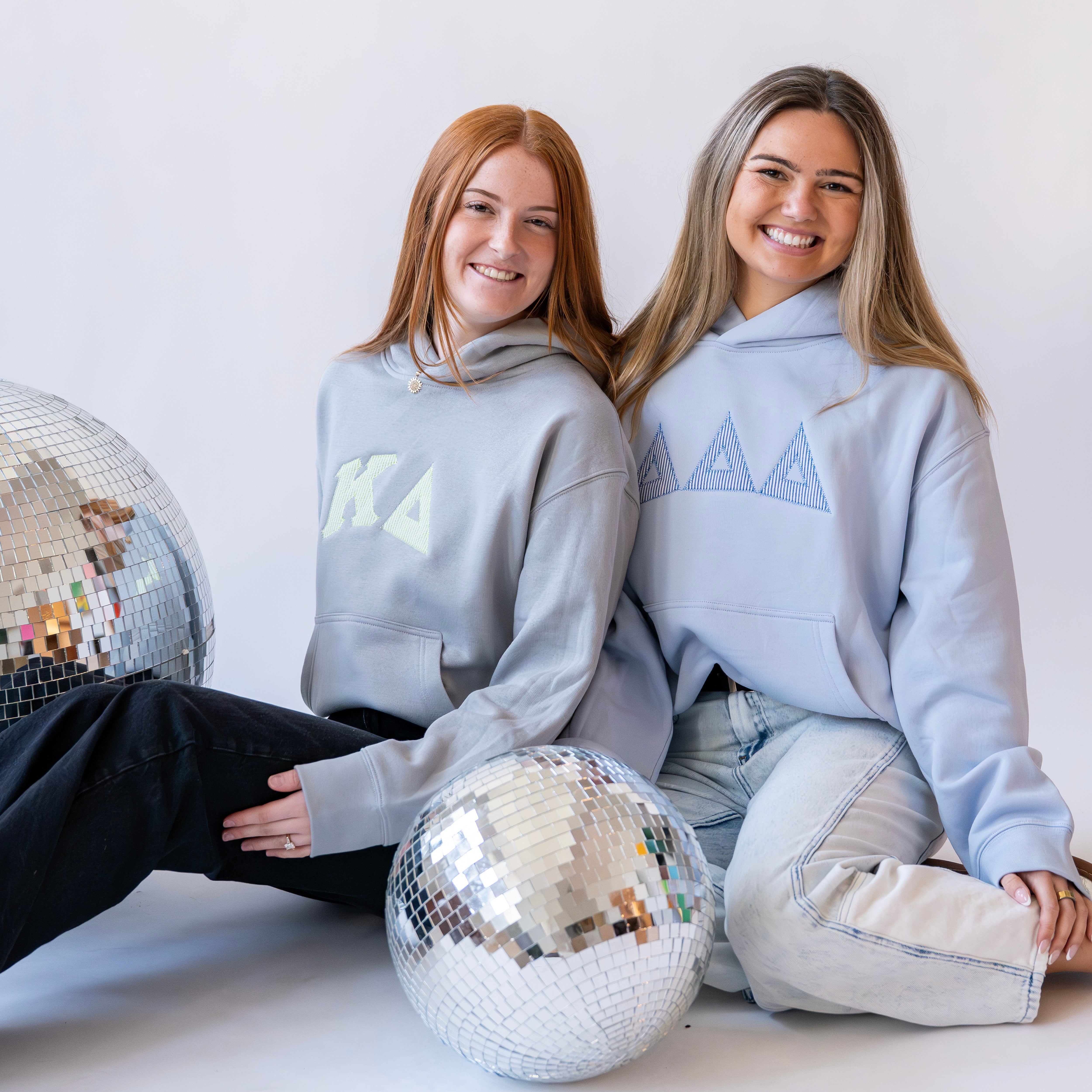 That Girl Curved Blue Seersucker Embroidered Hoodie Sweatshirt