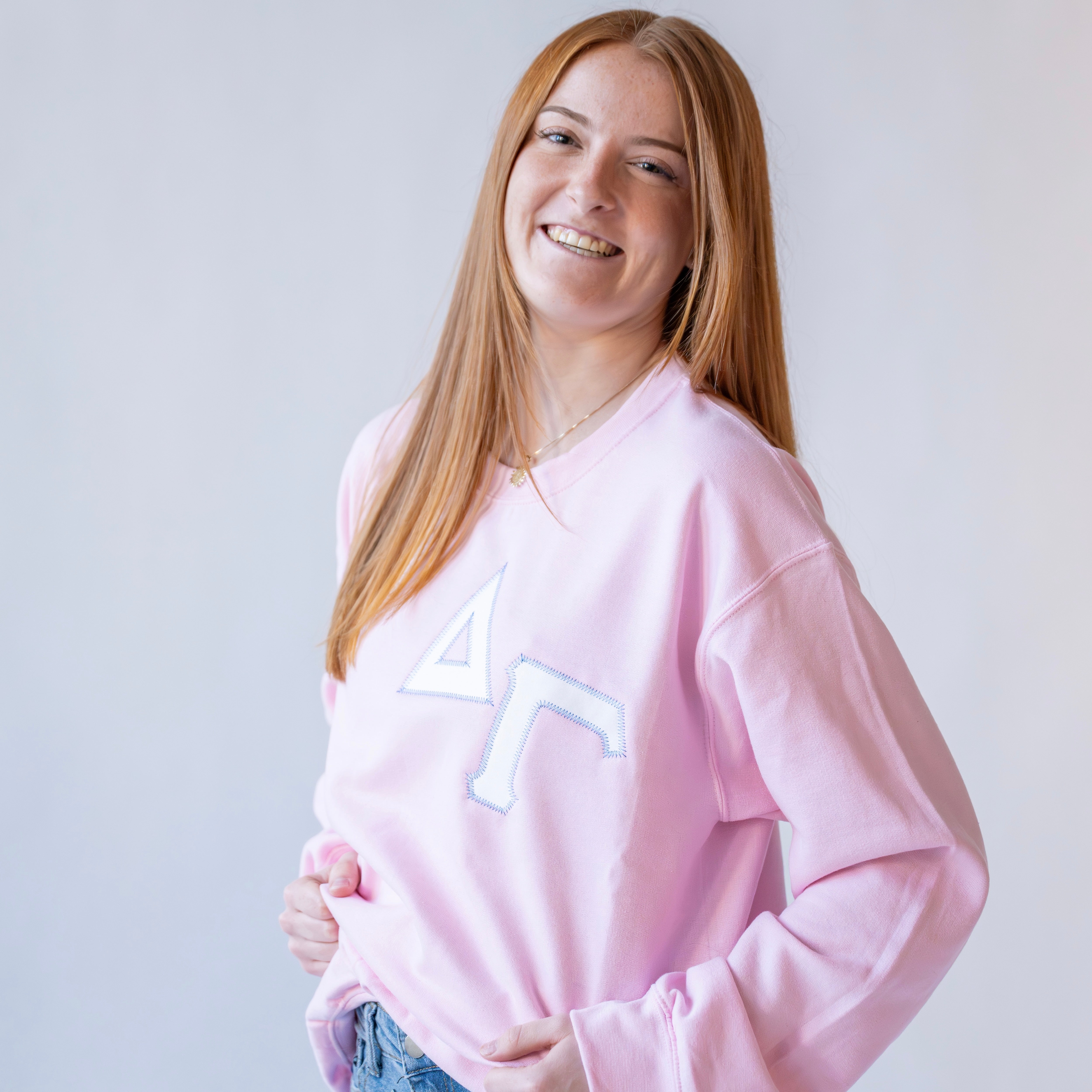 Asymmetrical Greek Letter Crewneck Sweatshirt - Delta Gamma