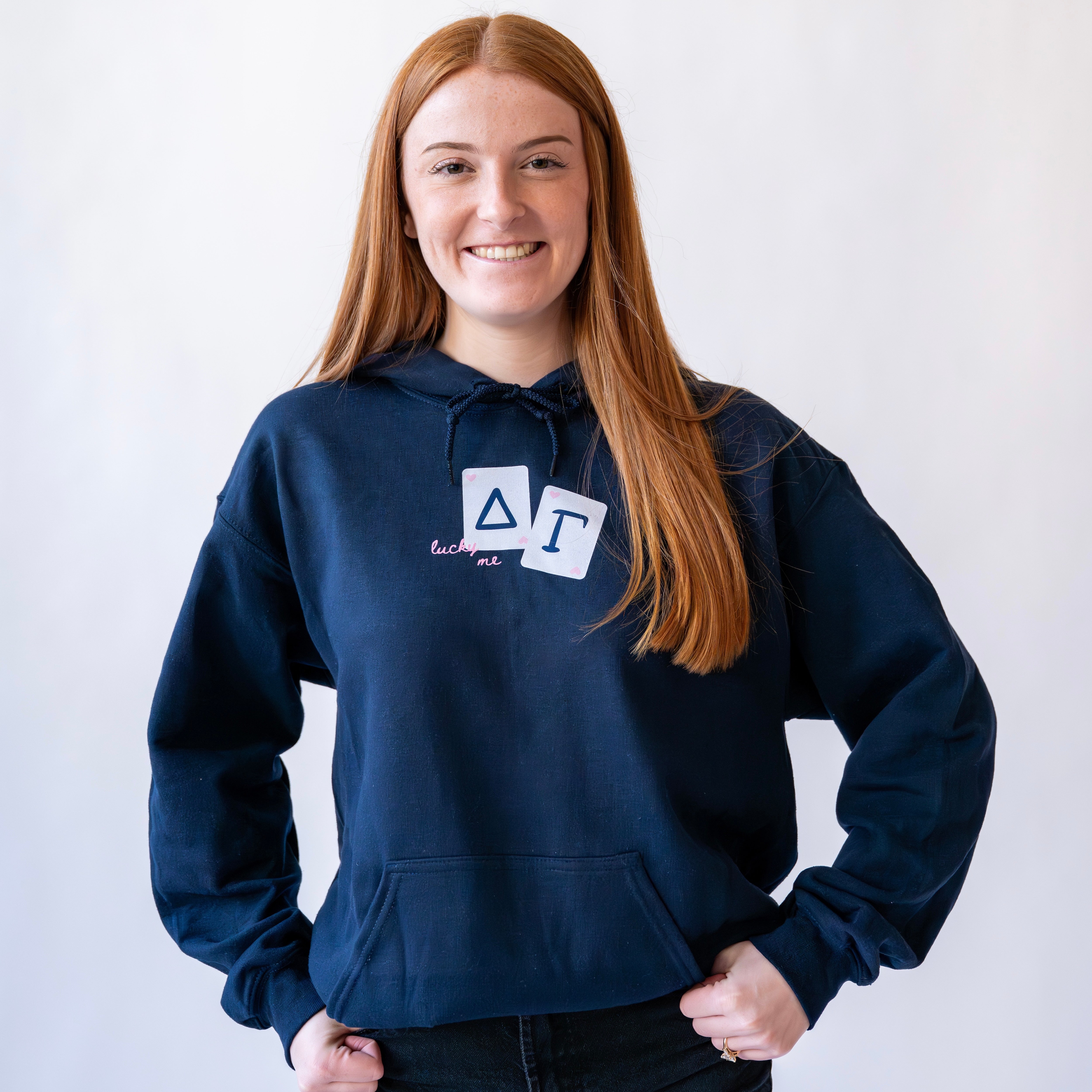 Lucky Me Queen of Hearts Hoodie Sweatshirt - Delta Gamma