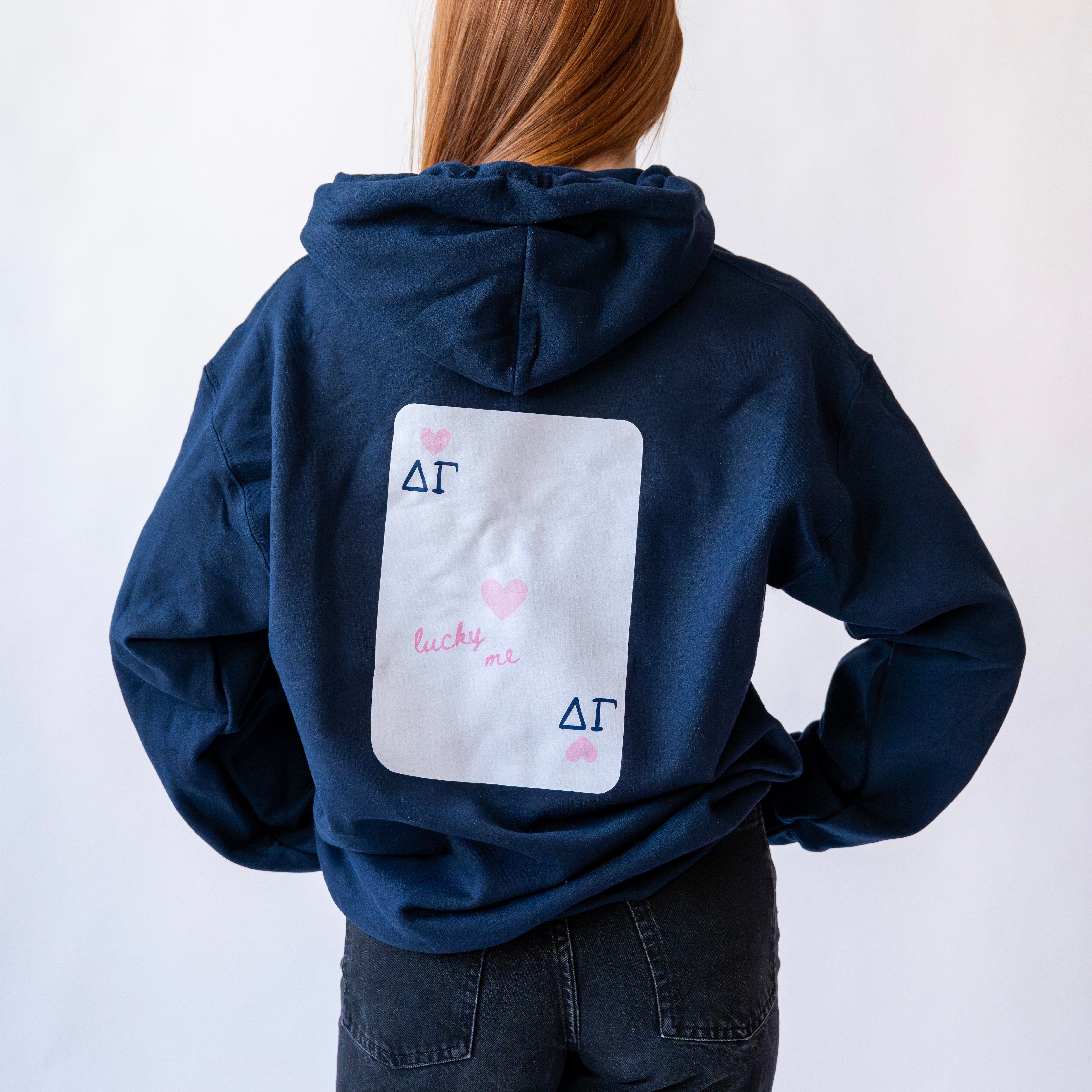 Lucky Me Queen of Hearts Hoodie Sweatshirt - Delta Gamma