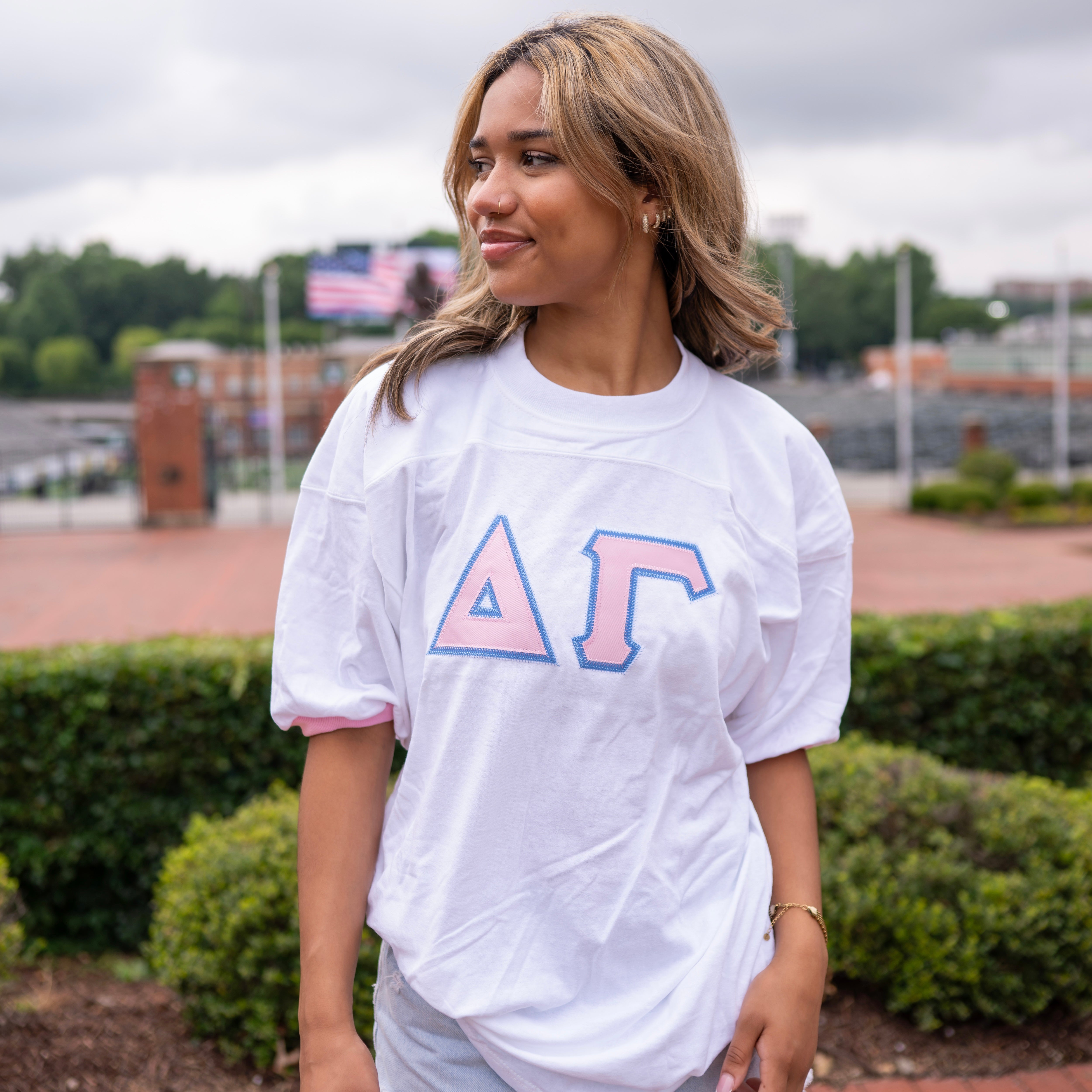 Basic Greek Letter Crew Neck Jersey - Delta Gamma