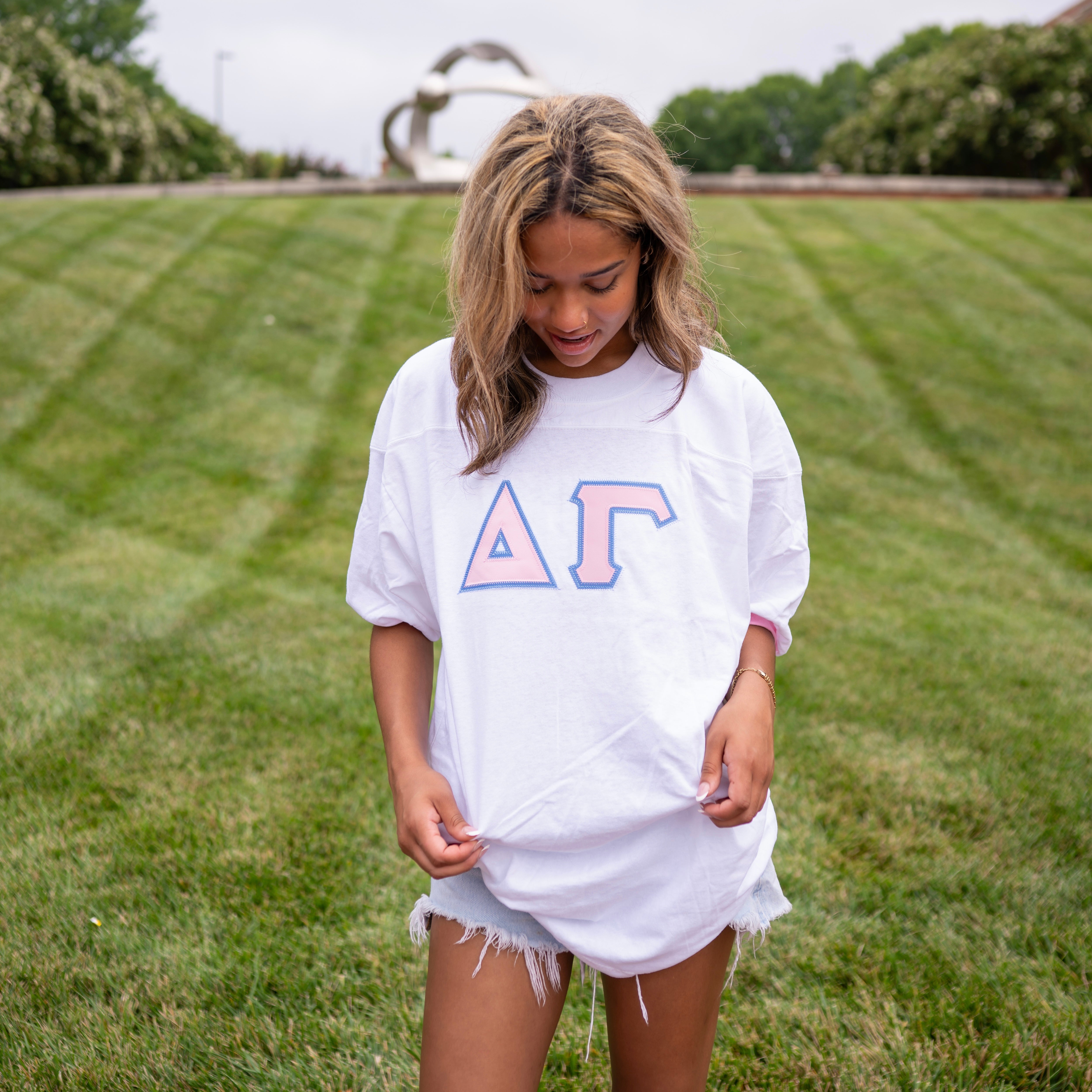 Basic Greek Letter Crew Neck Jersey - Delta Gamma