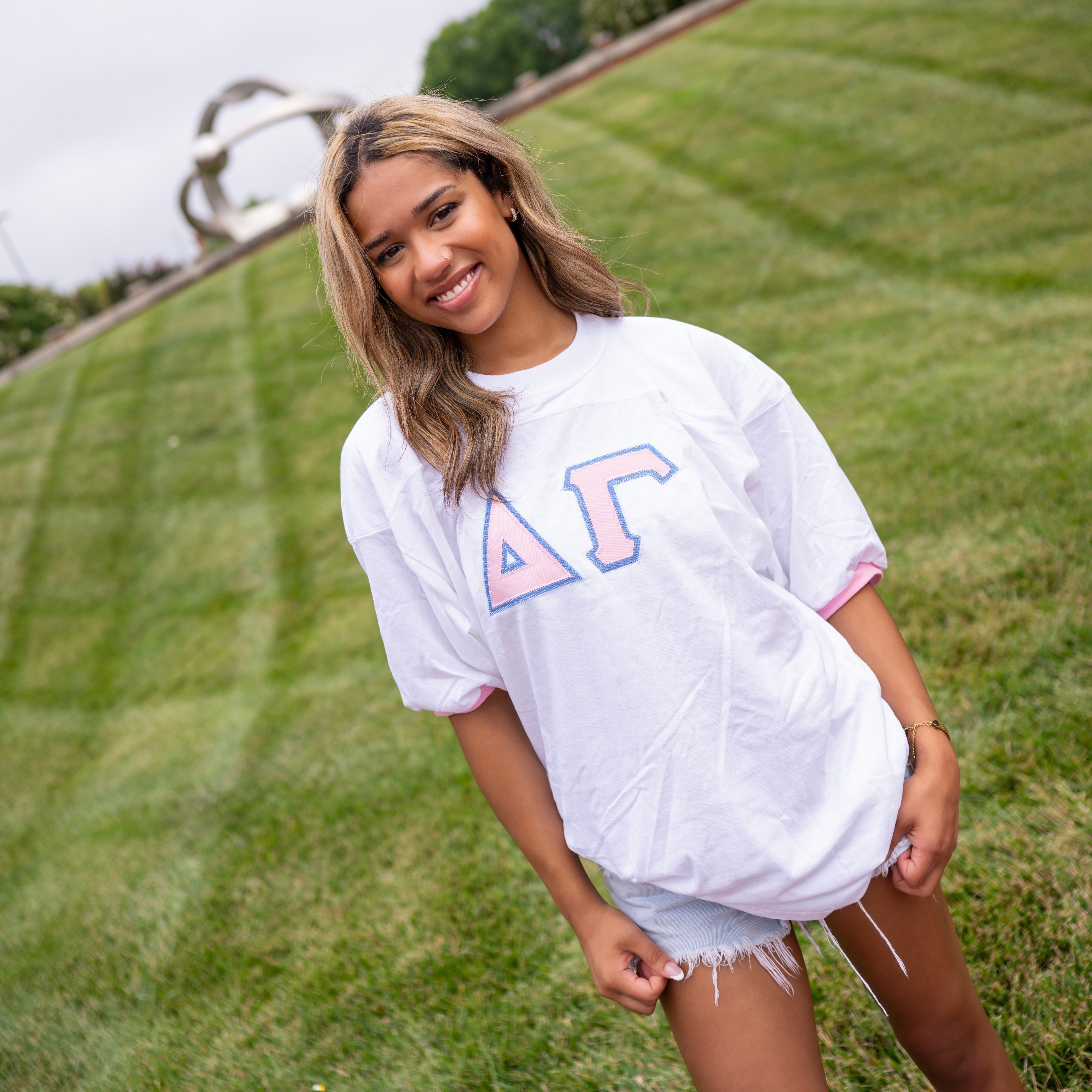 Basic Greek Letter Crew Neck Jersey - Delta Gamma