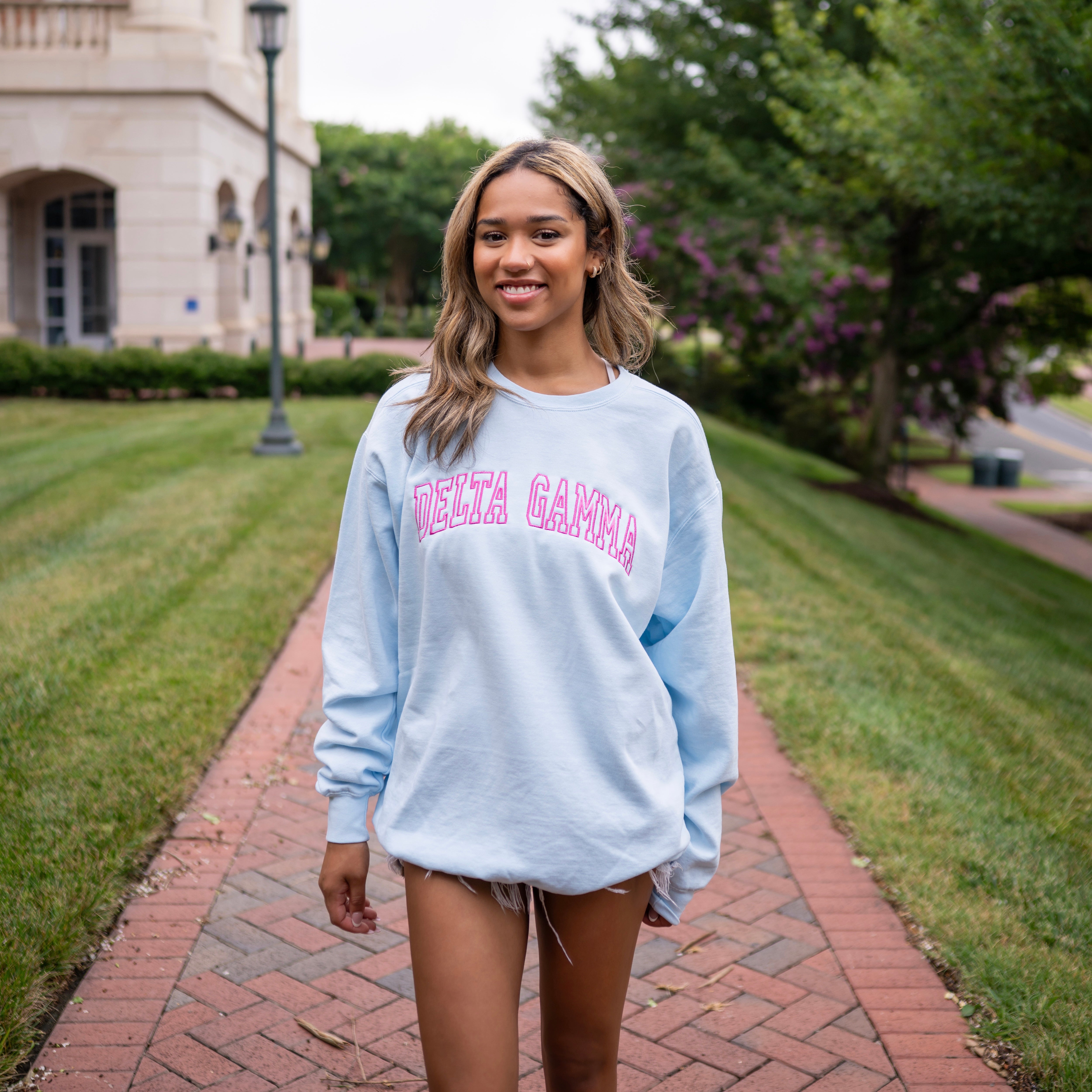Homebody Embroidered Crew Neck Sweatshirt - Delta Gamma