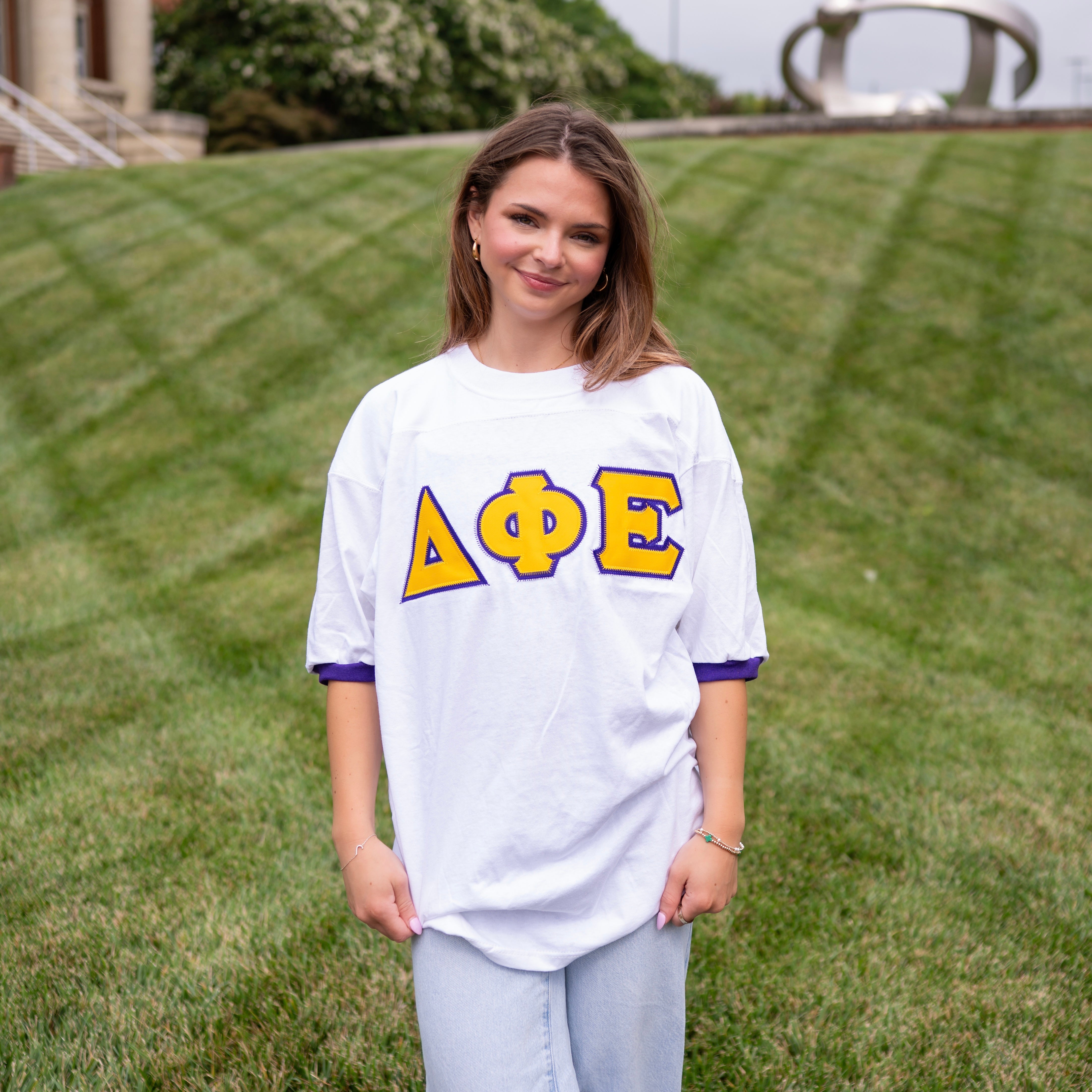 Basic Greek Letter Crew Neck Jersey - Delta Phi Epsilon