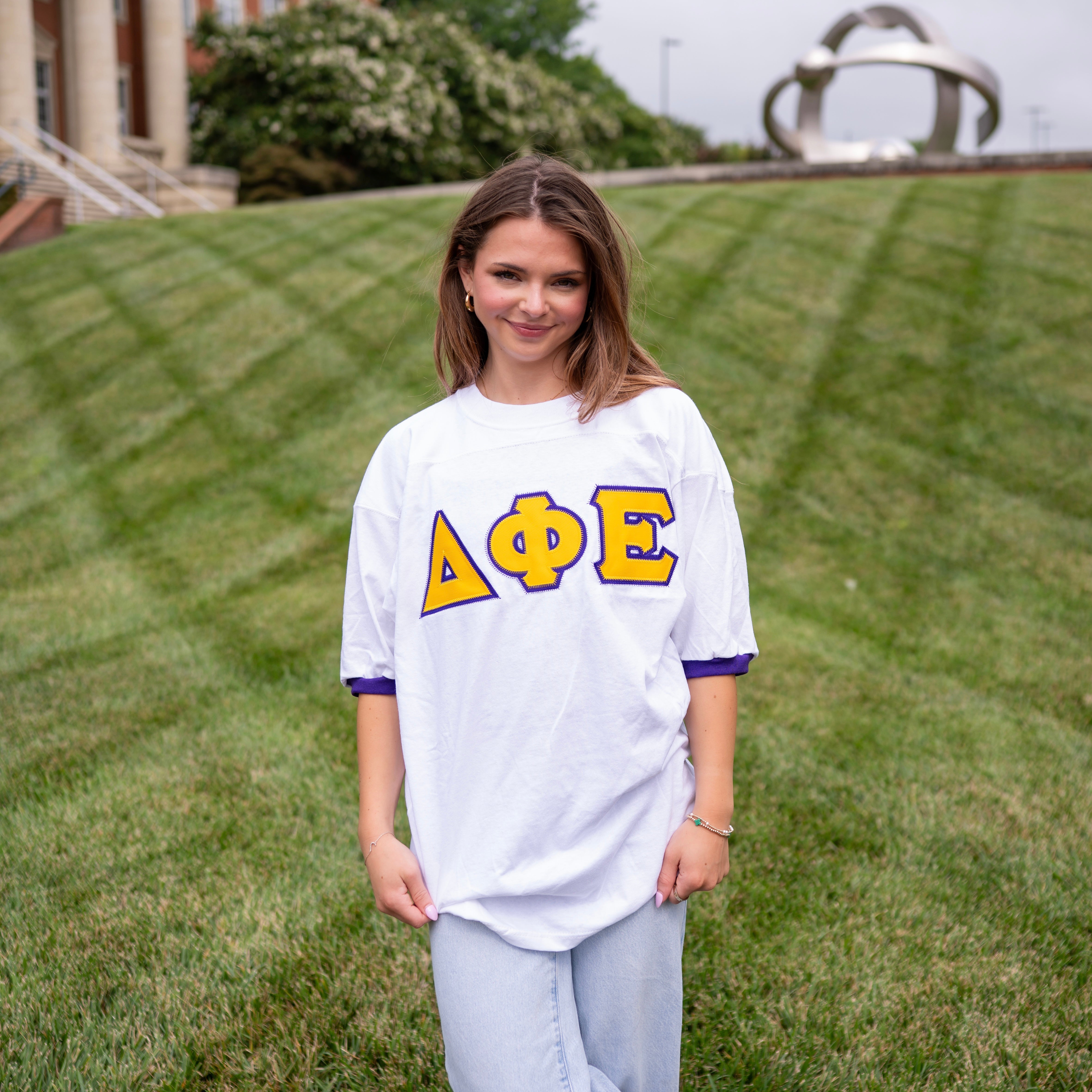 Basic Greek Letter Crew Neck Jersey - Delta Phi Epsilon
