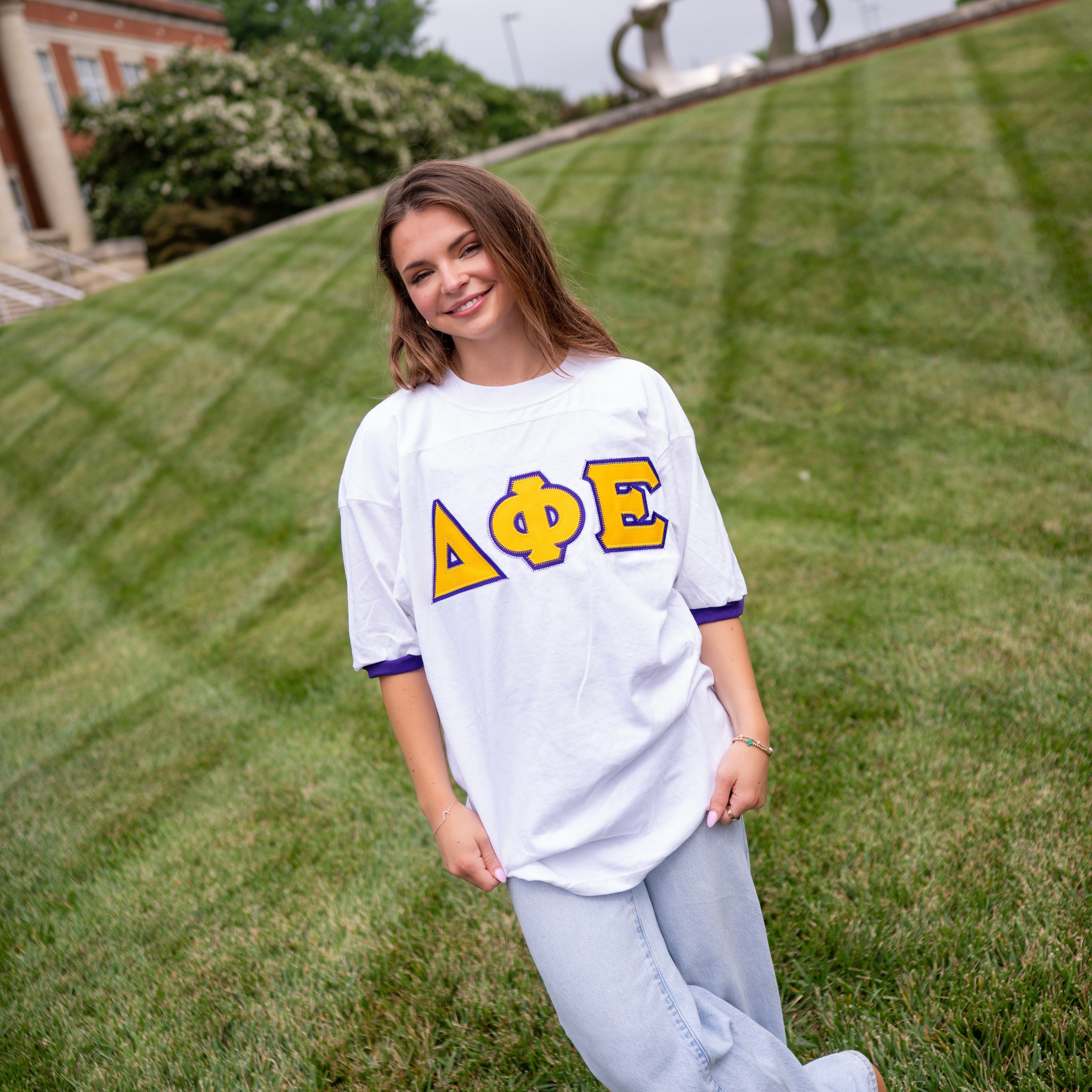 Basic Greek Letter Crew Neck Jersey - Delta Phi Epsilon
