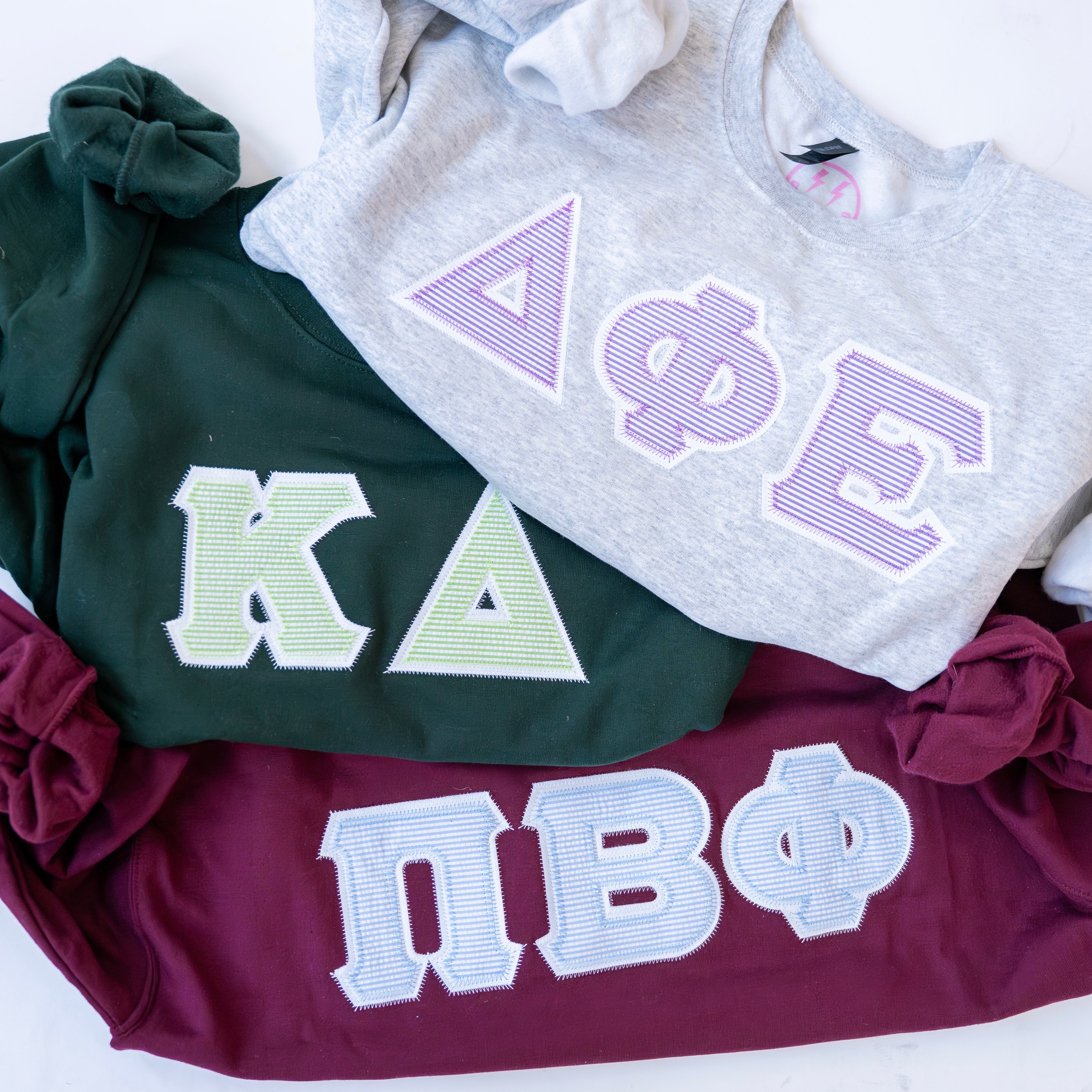 Light Blue Seersucker Greek Letter Crewneck Sweatshirt