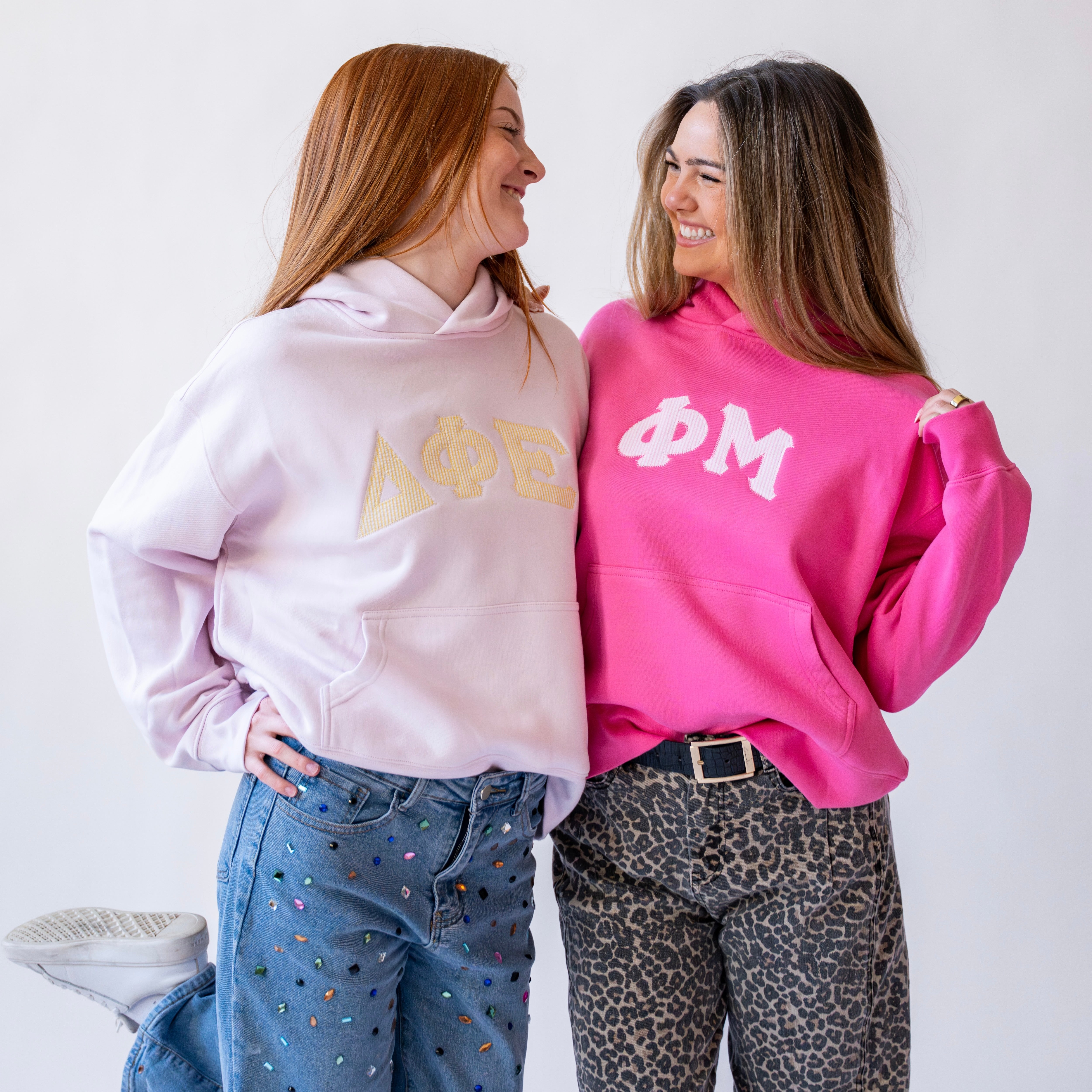 That Girl Curved Light Pink Seersucker Embroidered Hoodie Sweatshirt