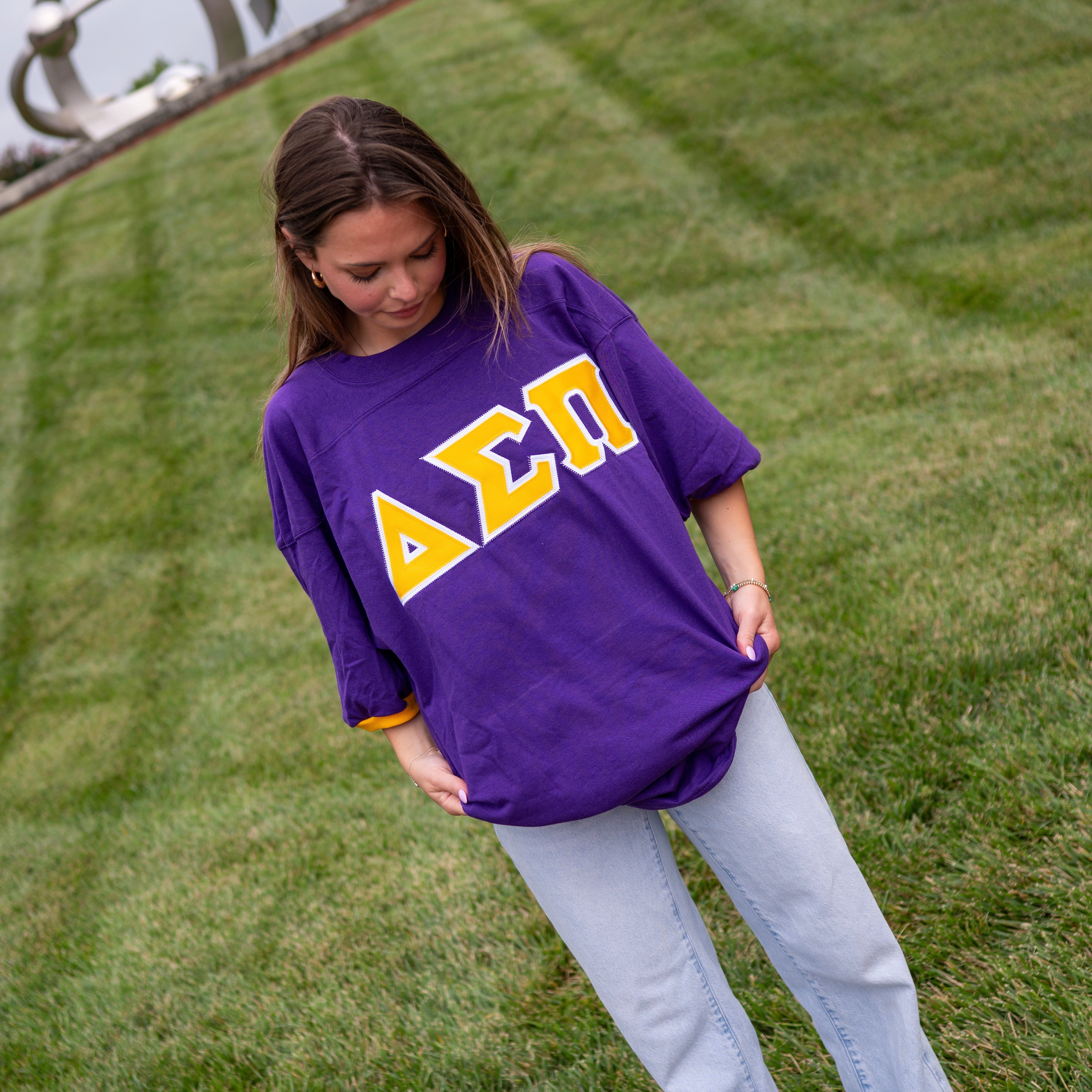 Basic Greek Letter Crew Neck Jersey - Delta Sigma Pi