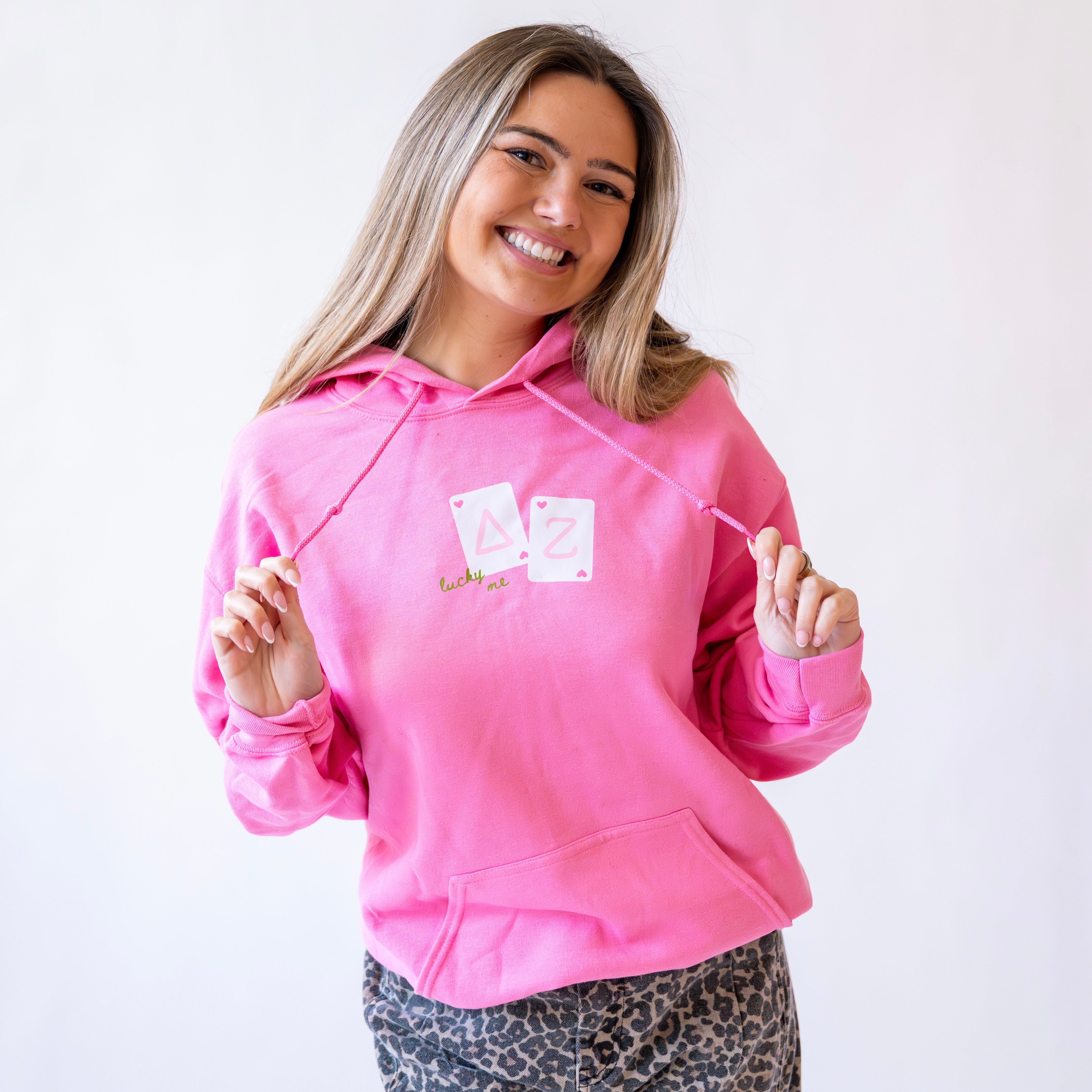 Lucky Me Queen of Hearts Hoodie Sweatshirt - Delta Zeta
