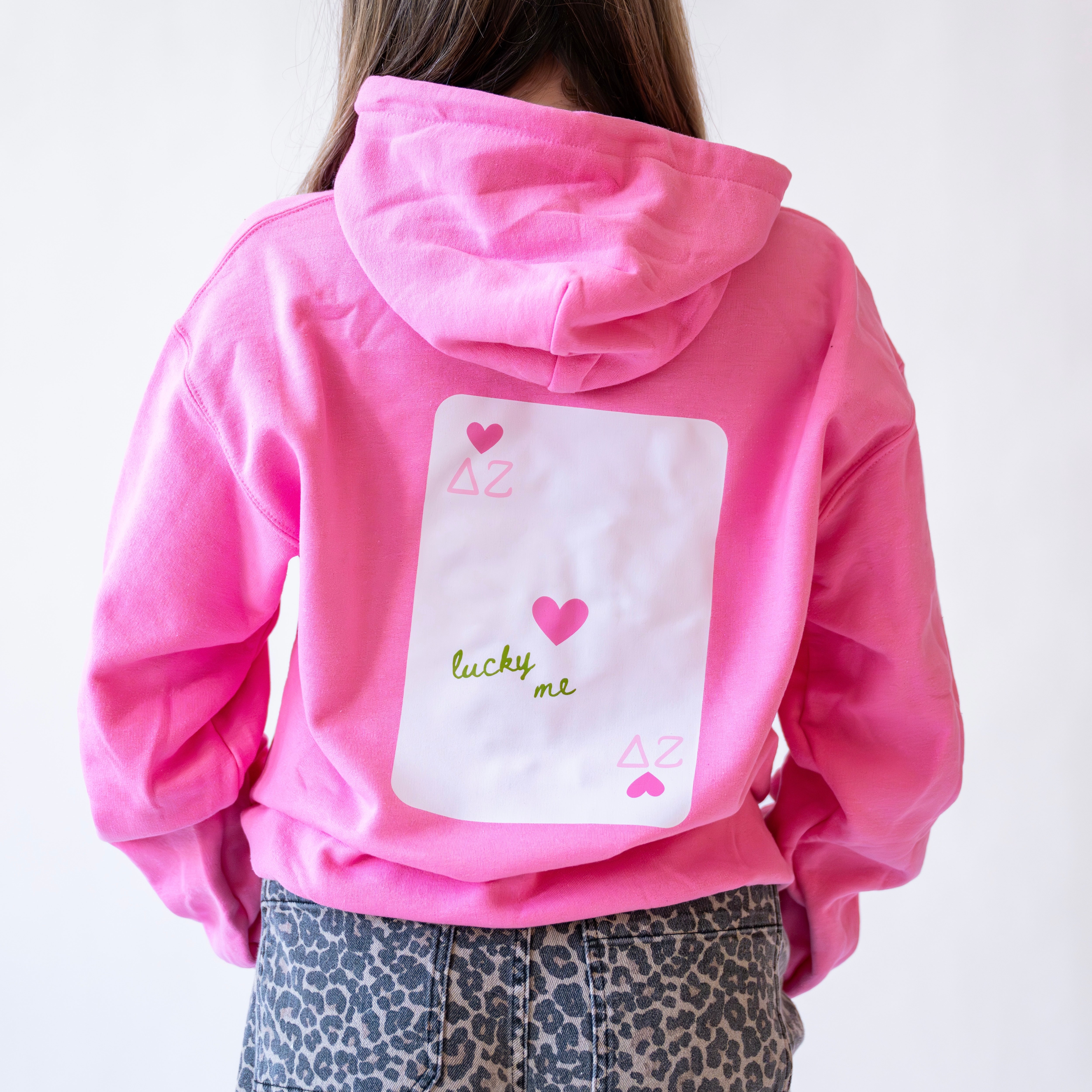 Lucky Me Queen of Hearts Hoodie Sweatshirt - Delta Zeta
