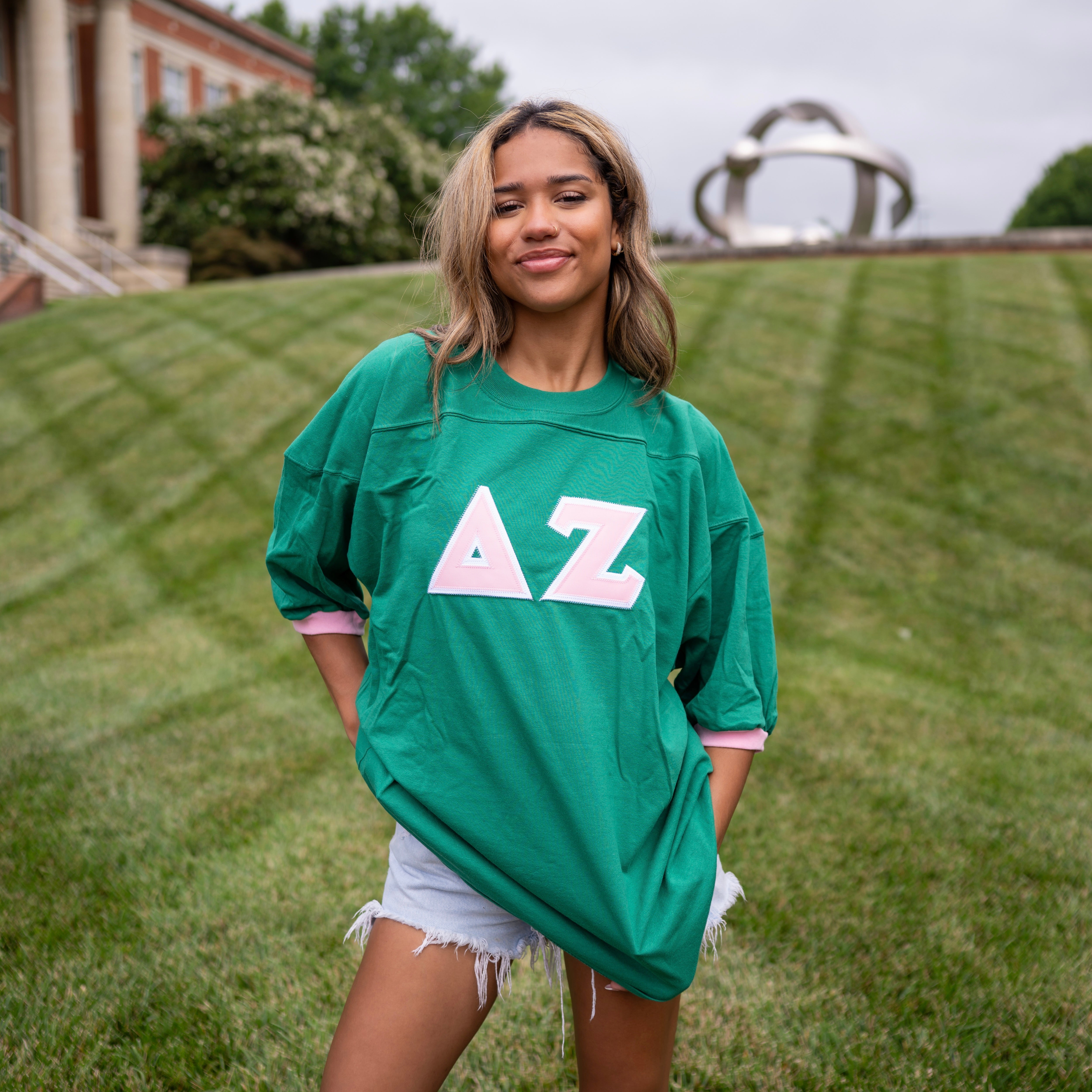 Basic Greek Letter Crew Neck Jersey - Delta Zeta