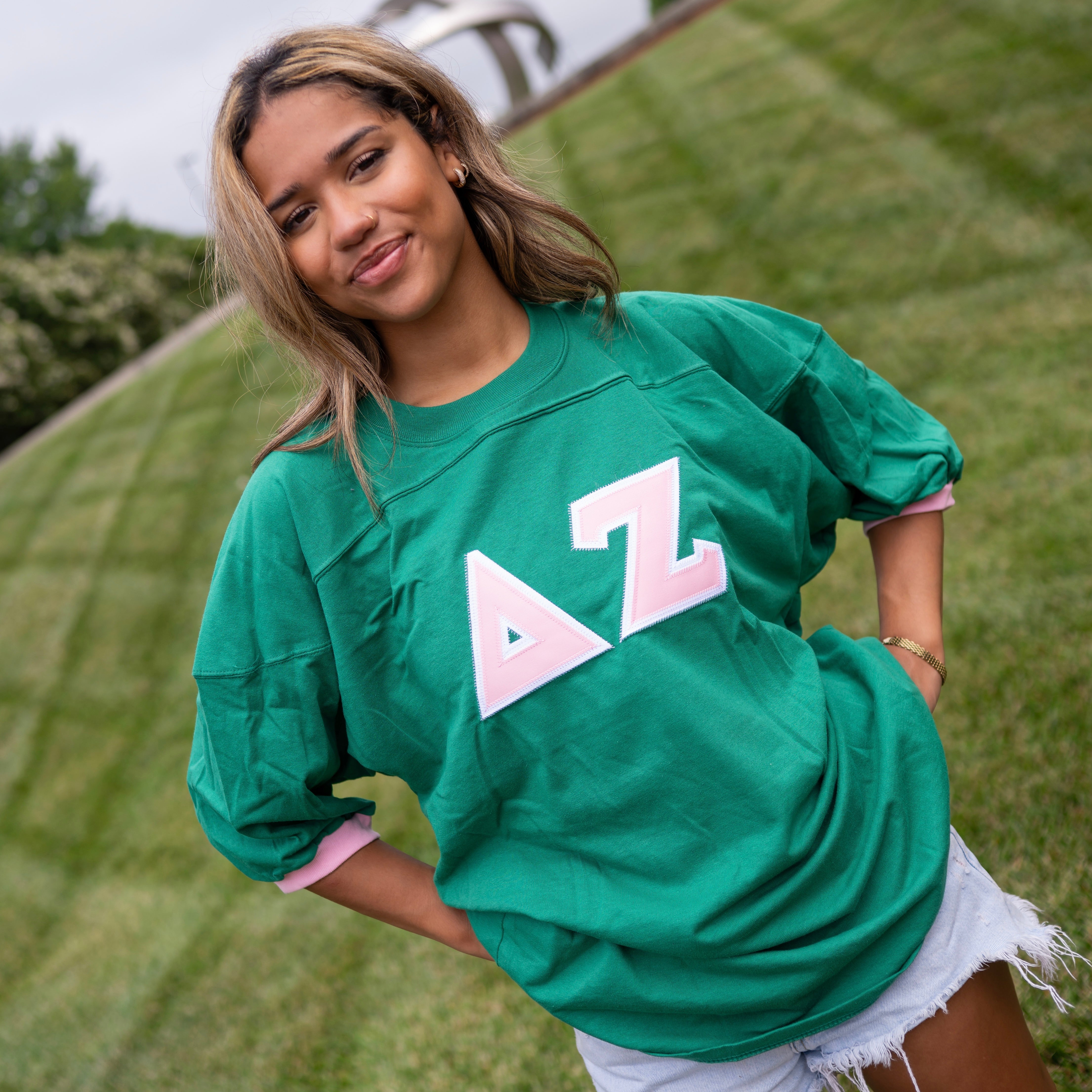 Basic Greek Letter Crew Neck Jersey - Delta Zeta