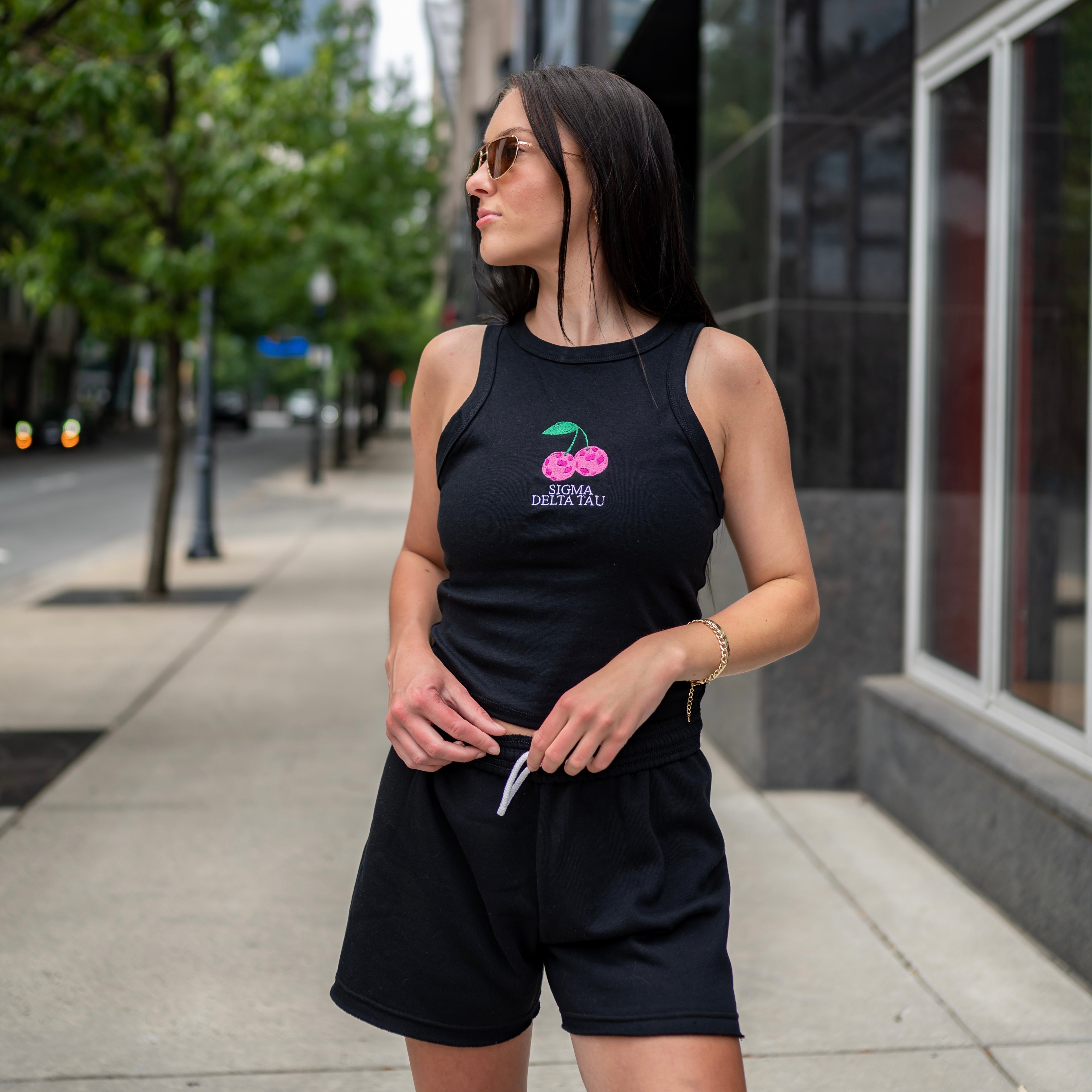 Disco Cherry Embroidered Cropped Tank Top