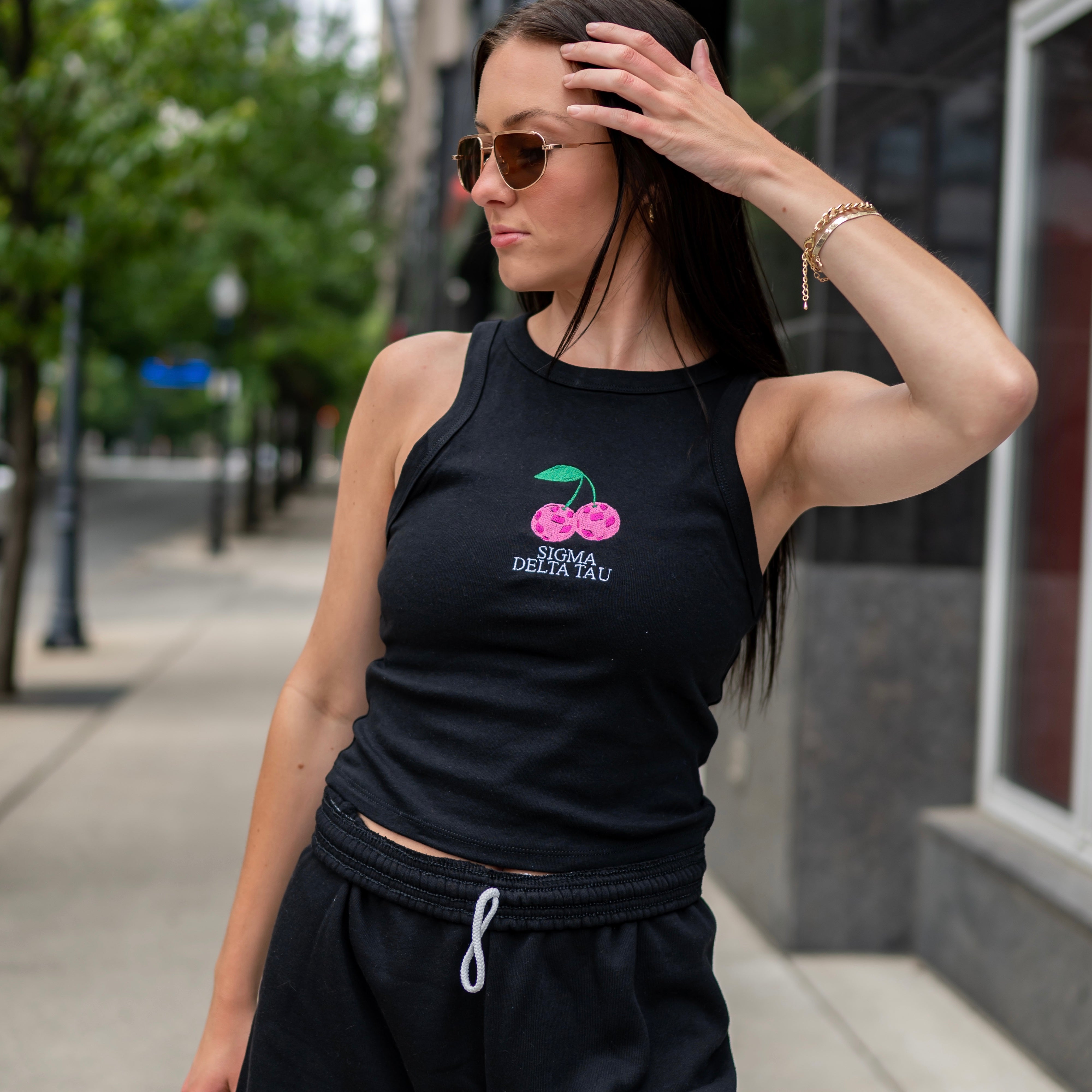 Disco Cherry Embroidered Cropped Tank Top