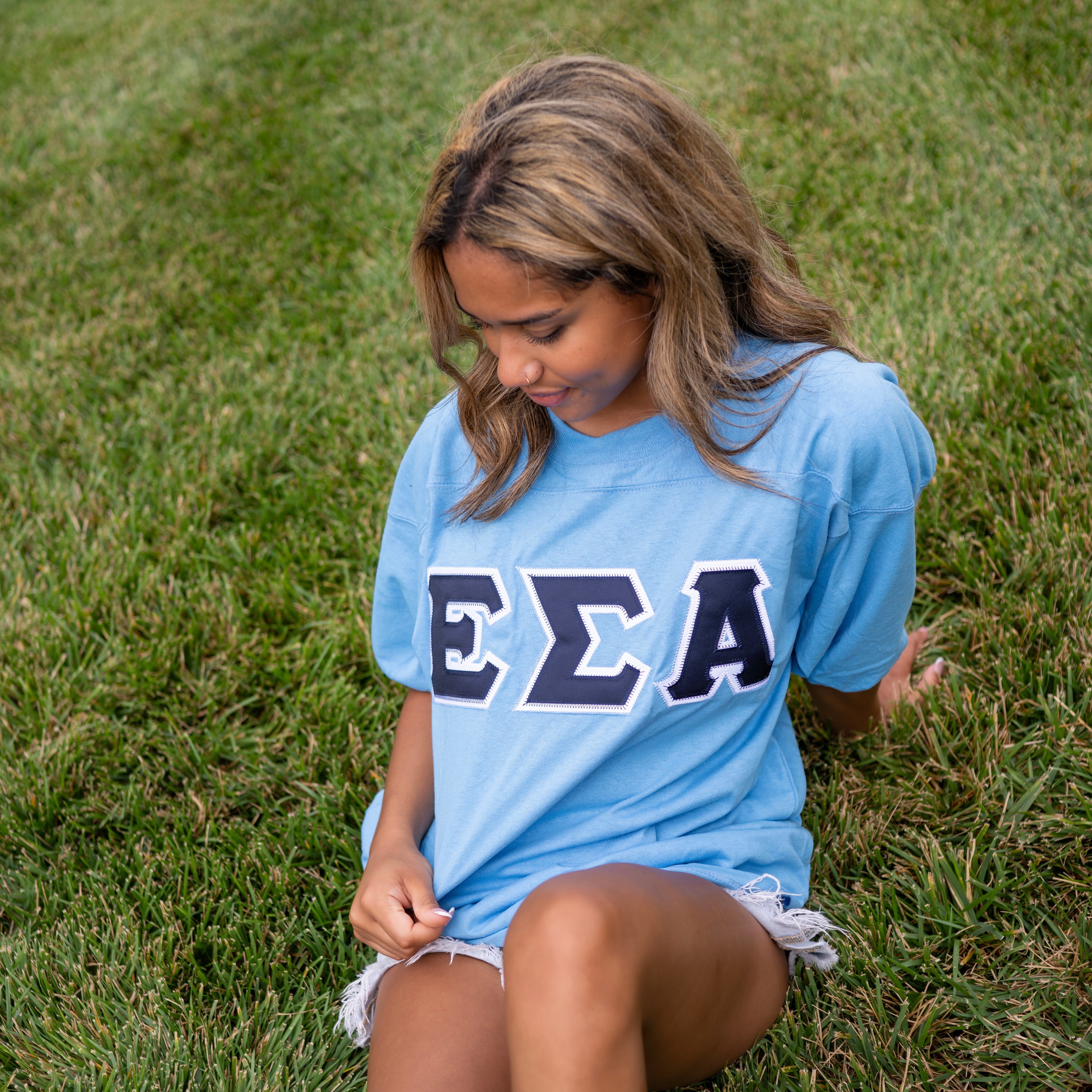 Basic Greek Letter Crew Neck Jersey - Epsilon Sigma Alpha