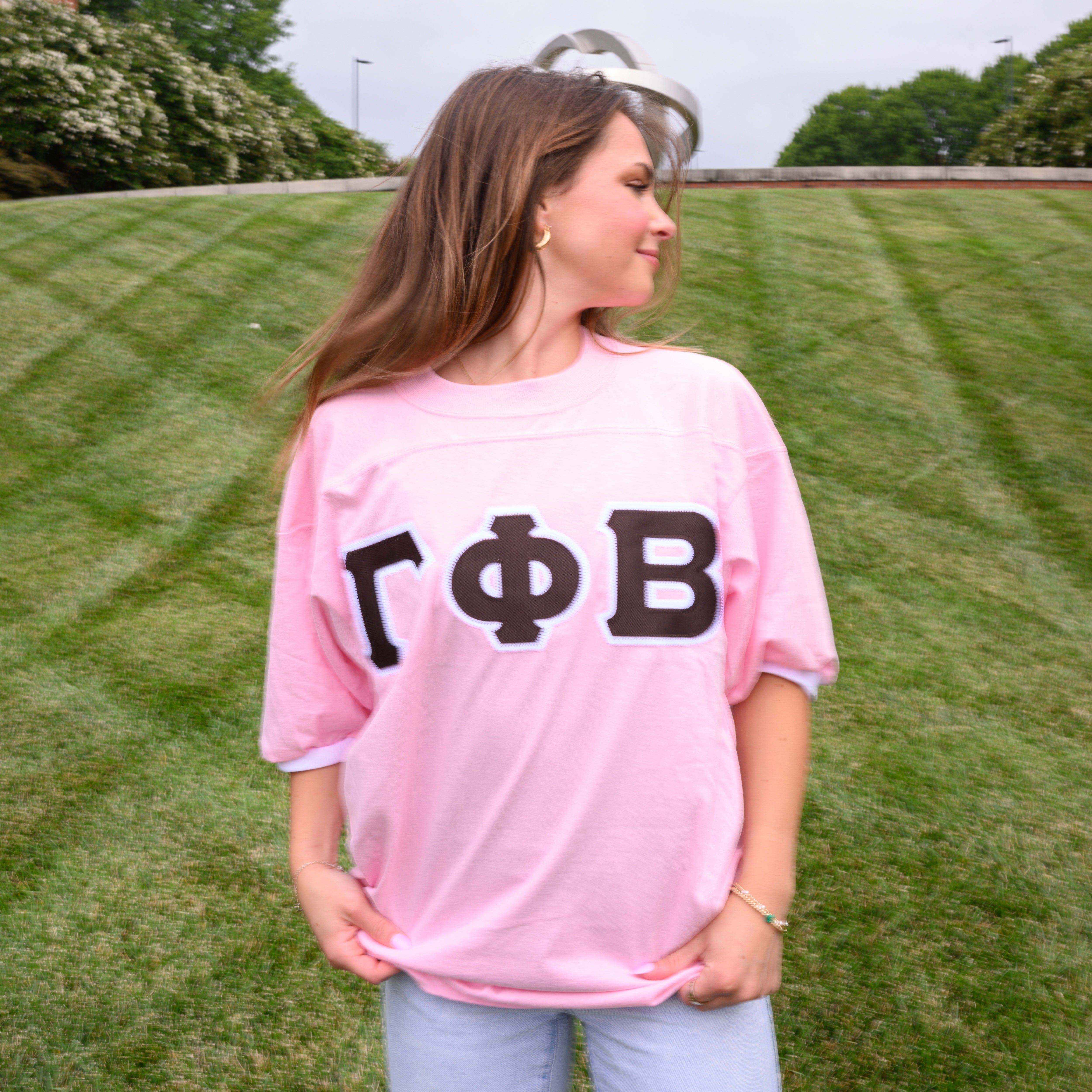 Basic Greek Letter Crew Neck Jersey - Gamma Phi Beta