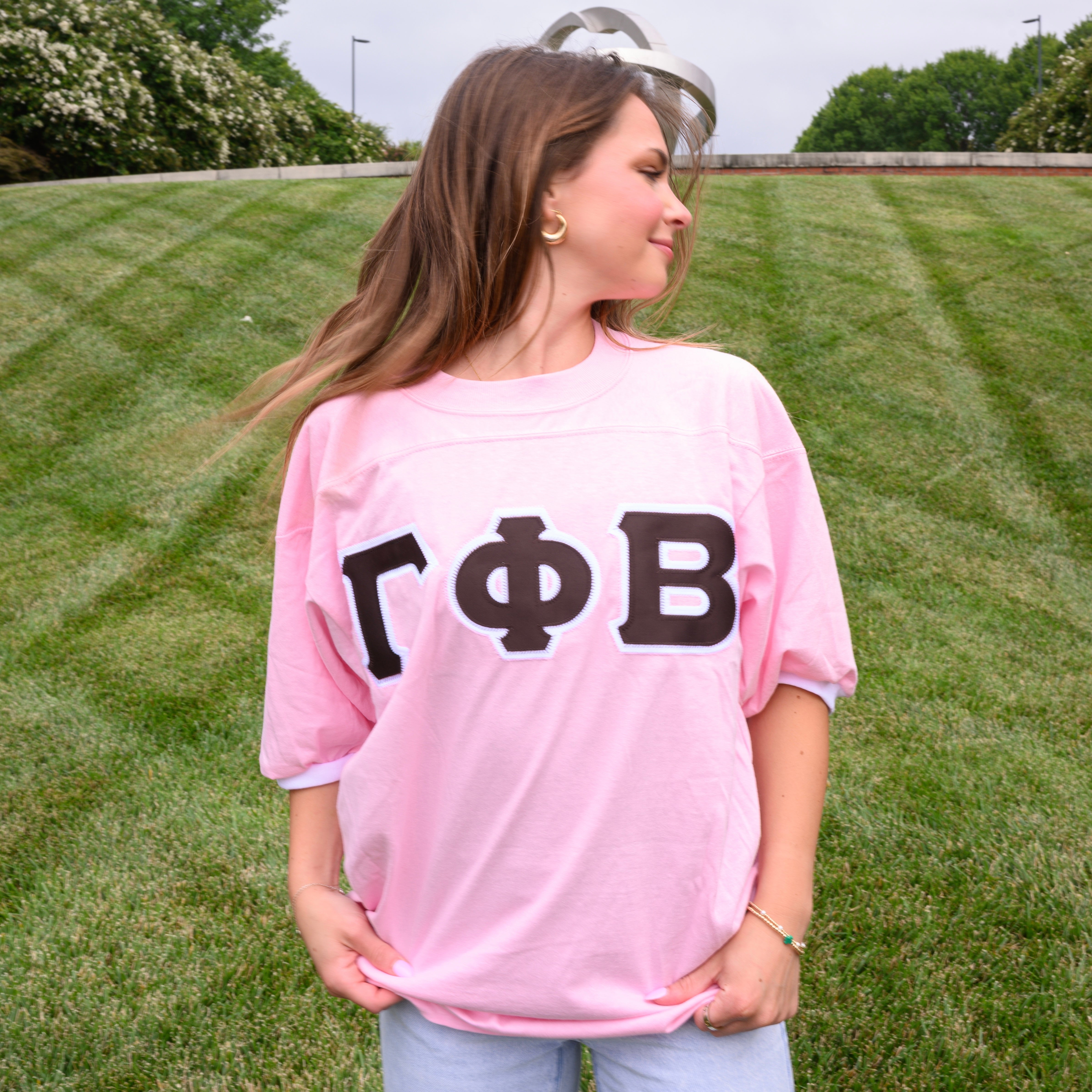 Basic Greek Letter Crew Neck Jersey - Gamma Phi Beta