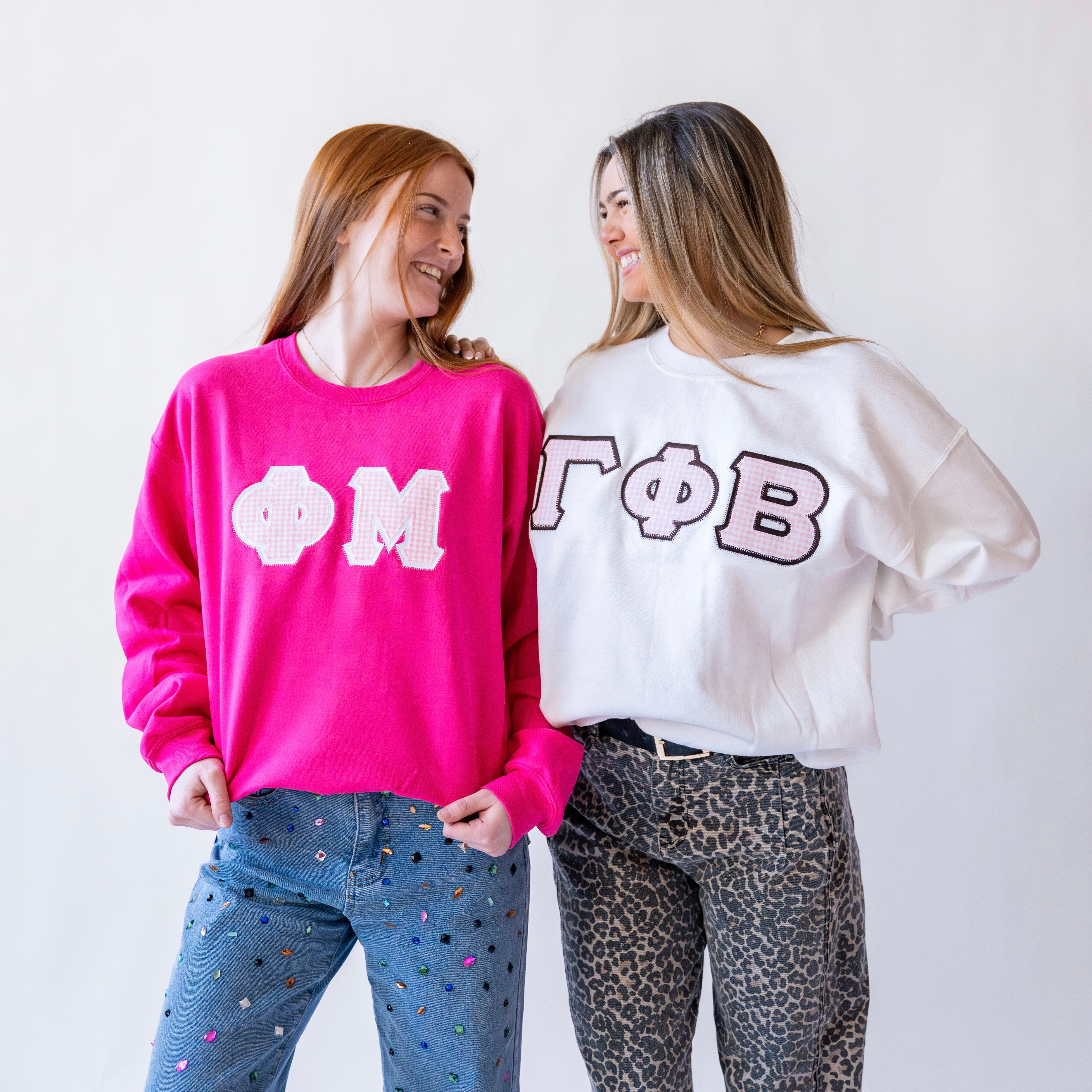 Light Pink Gingham Greek Letter Crewneck Sweatshirt - Gamma Phi Beta