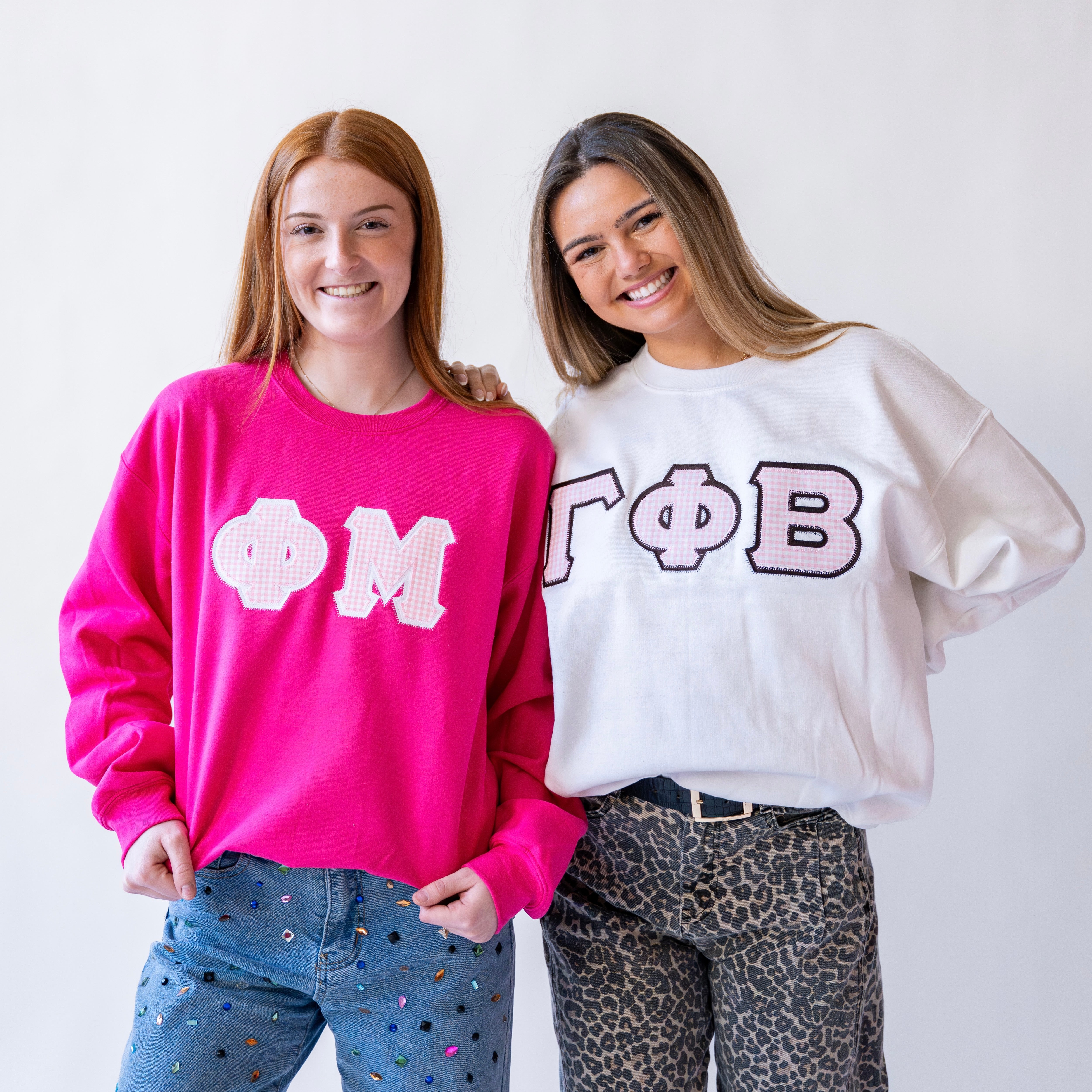 Light Pink Gingham Greek Letter Crewneck Sweatshirt - Gamma Phi Beta