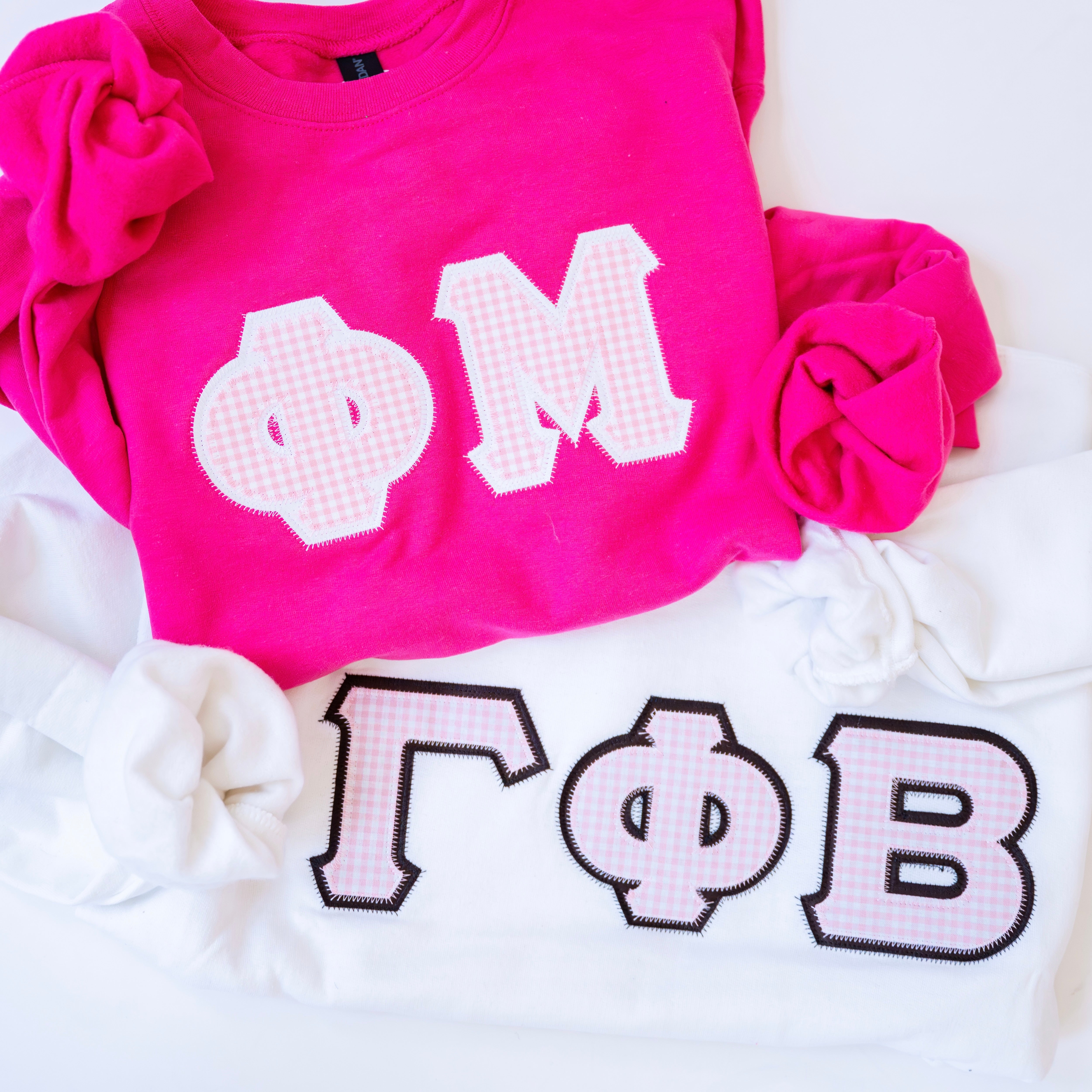 Light Pink Gingham Greek Letter Crewneck Sweatshirt