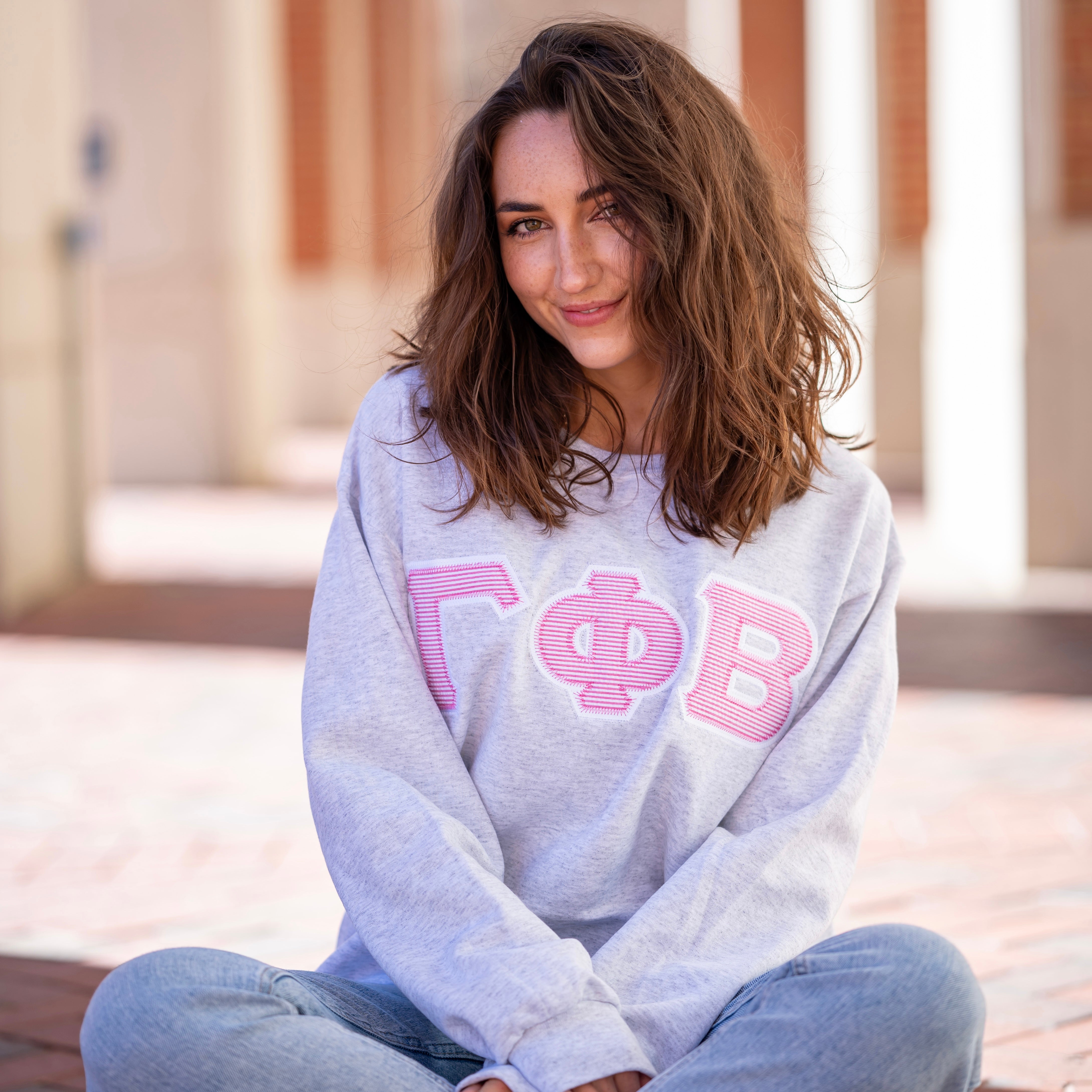 Hot Pink Seersucker Greek Letter Crewneck Sweatshirt