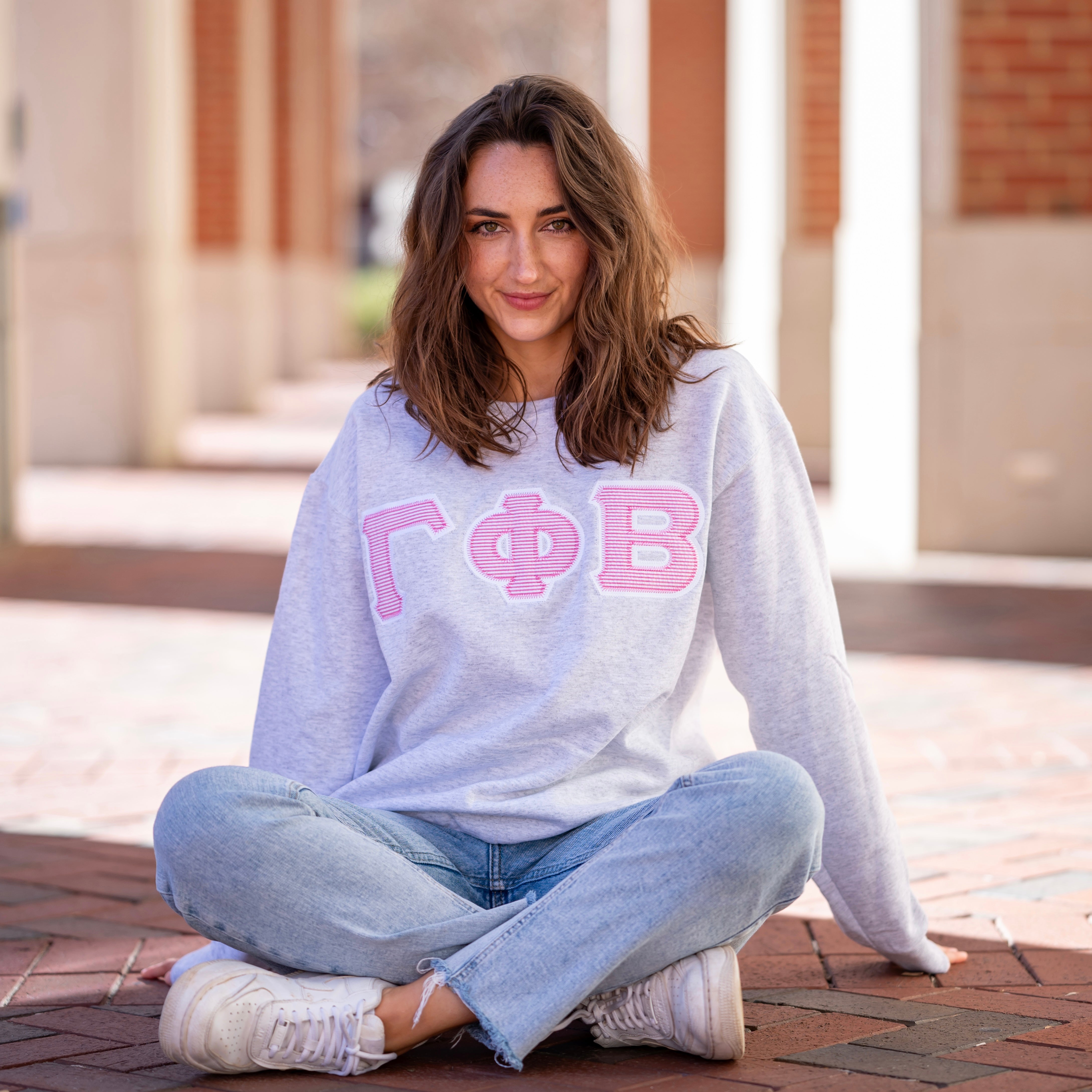 Hot Pink Seersucker Greek Letter Crewneck Sweatshirt