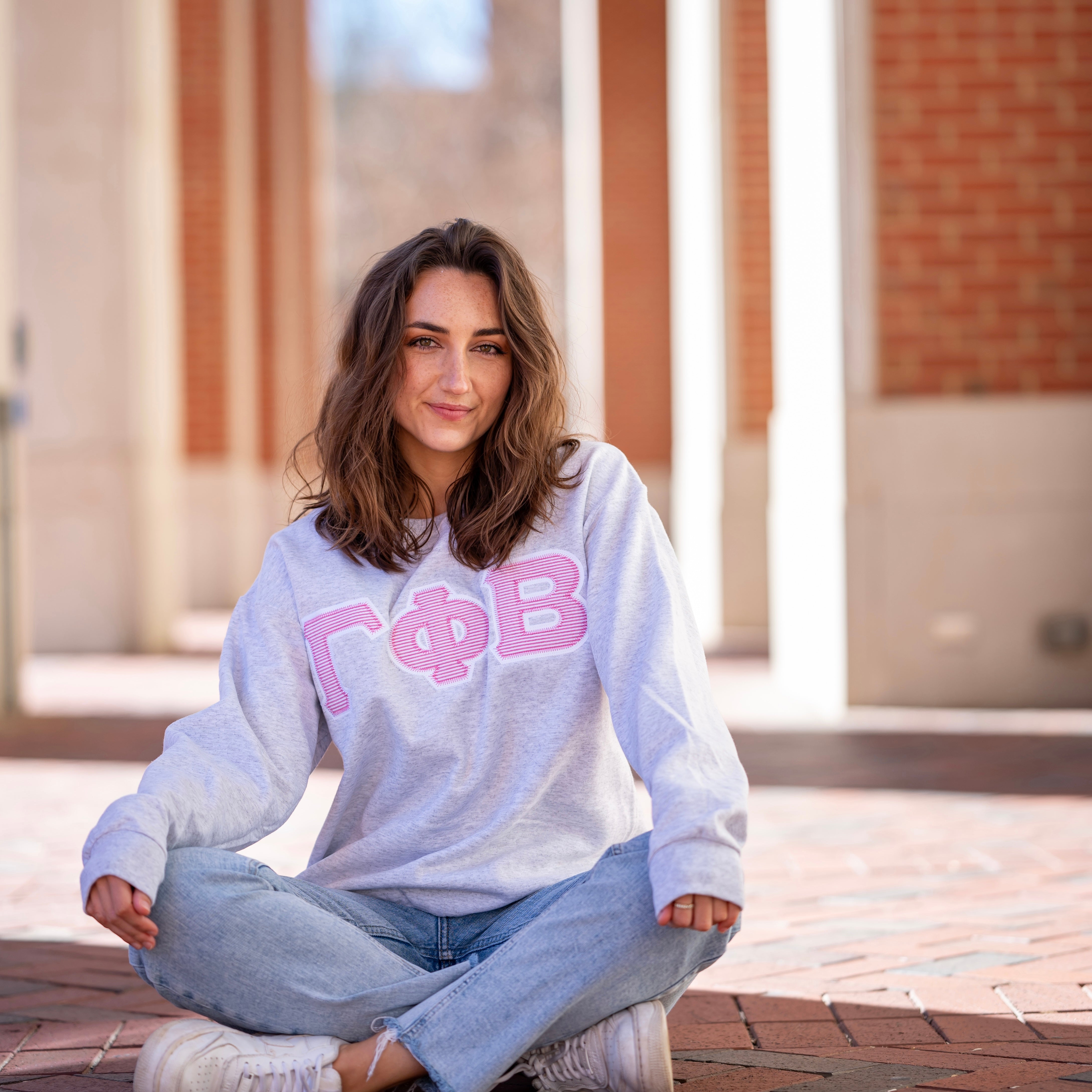 Hot Pink Seersucker Greek Letter Crewneck Sweatshirt