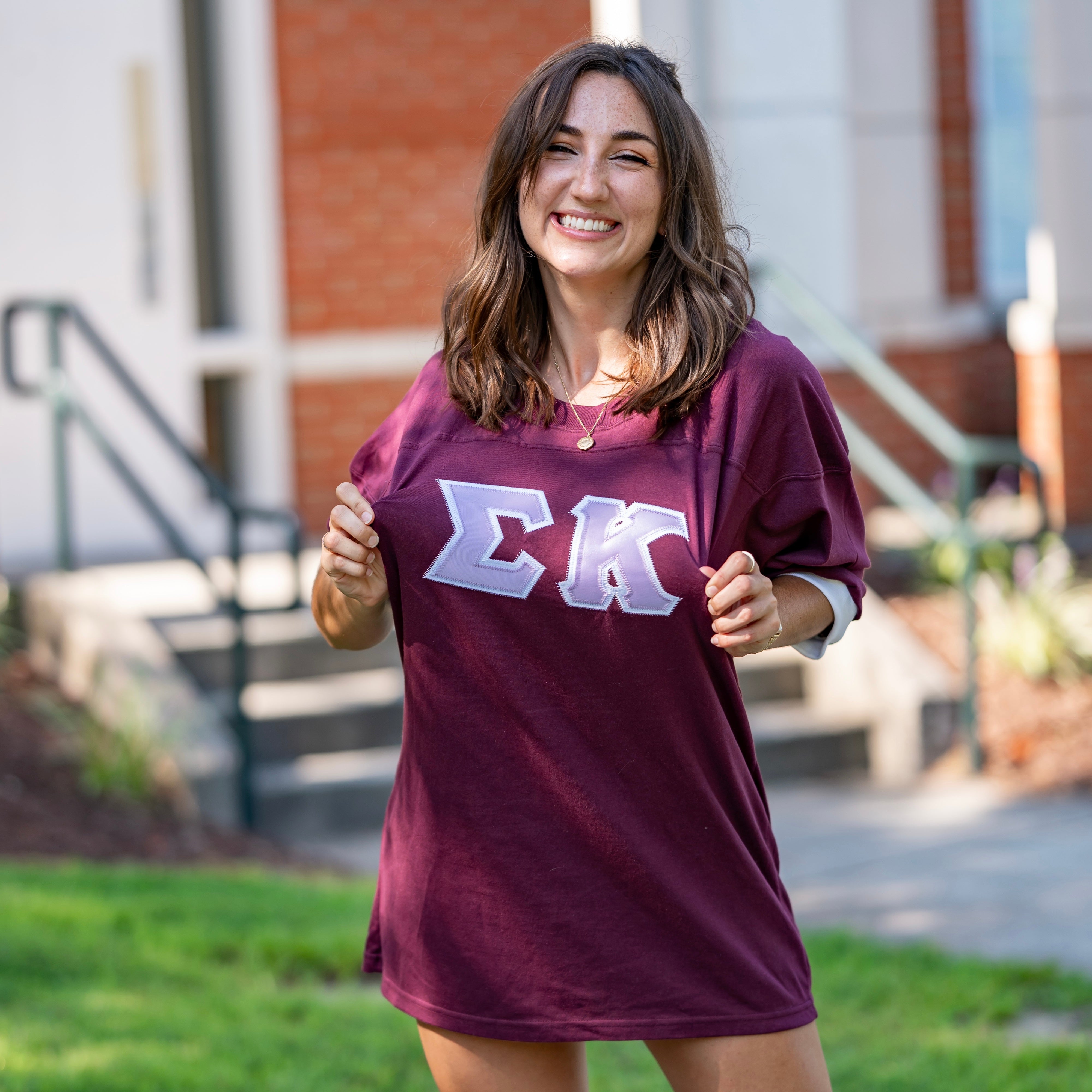 Basic Greek Letter Crew Neck Jersey