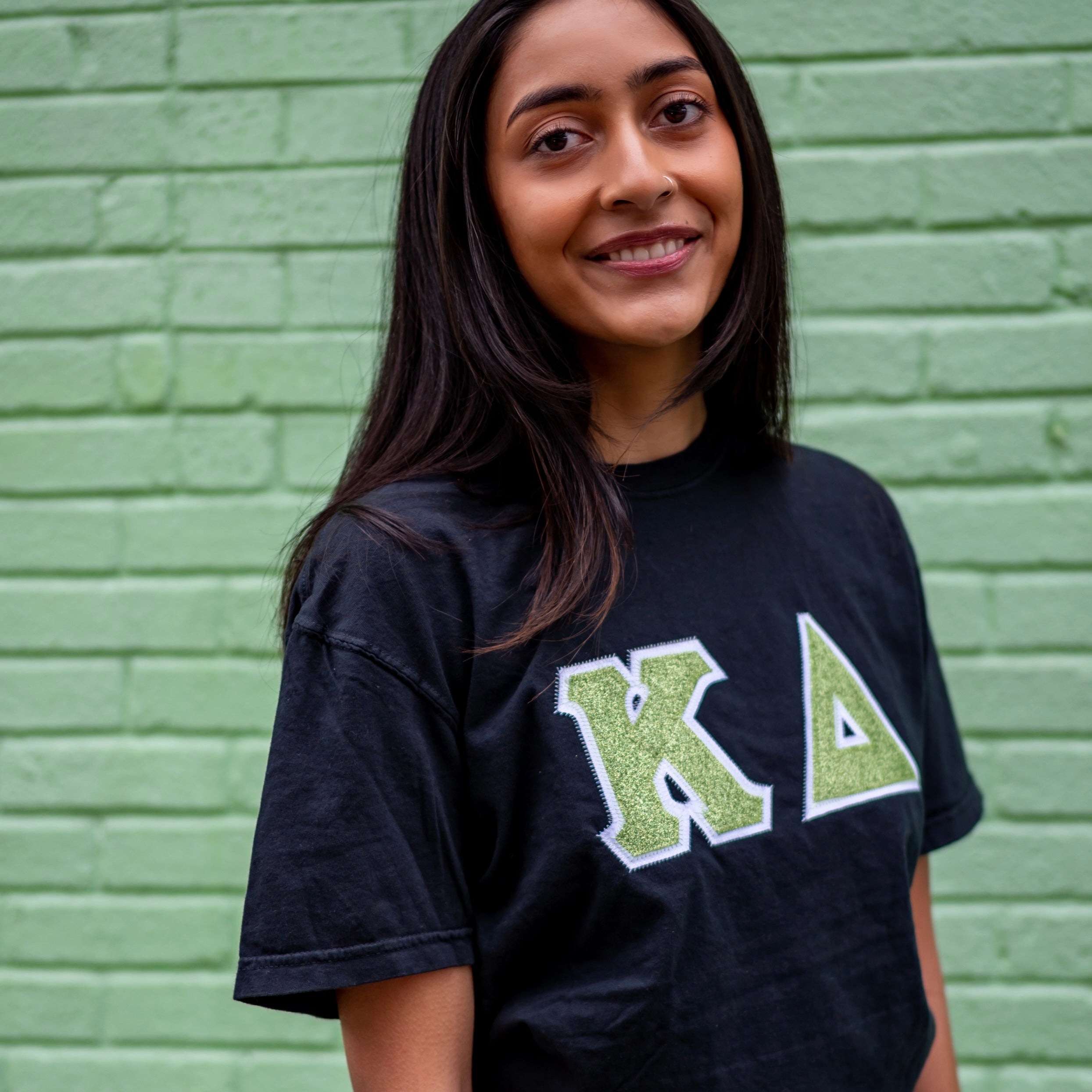 Light Green Glitter Greek Letter Shirt - Kappa Delta
