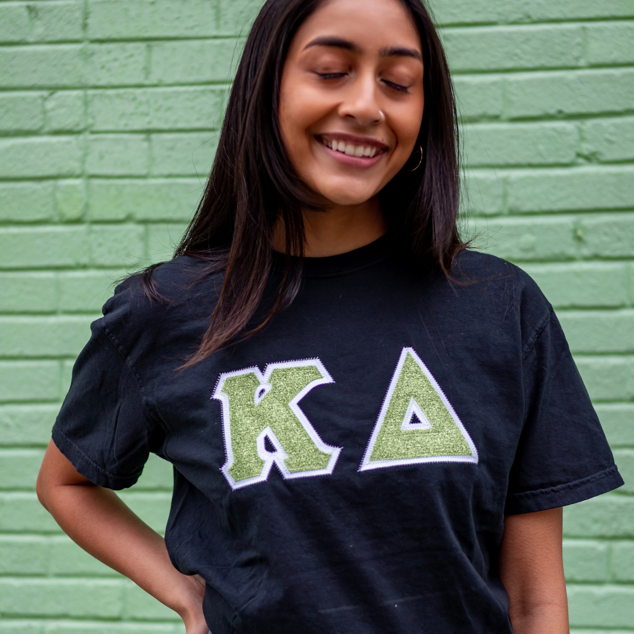 Light Green Glitter Greek Letter Shirt - Kappa Delta