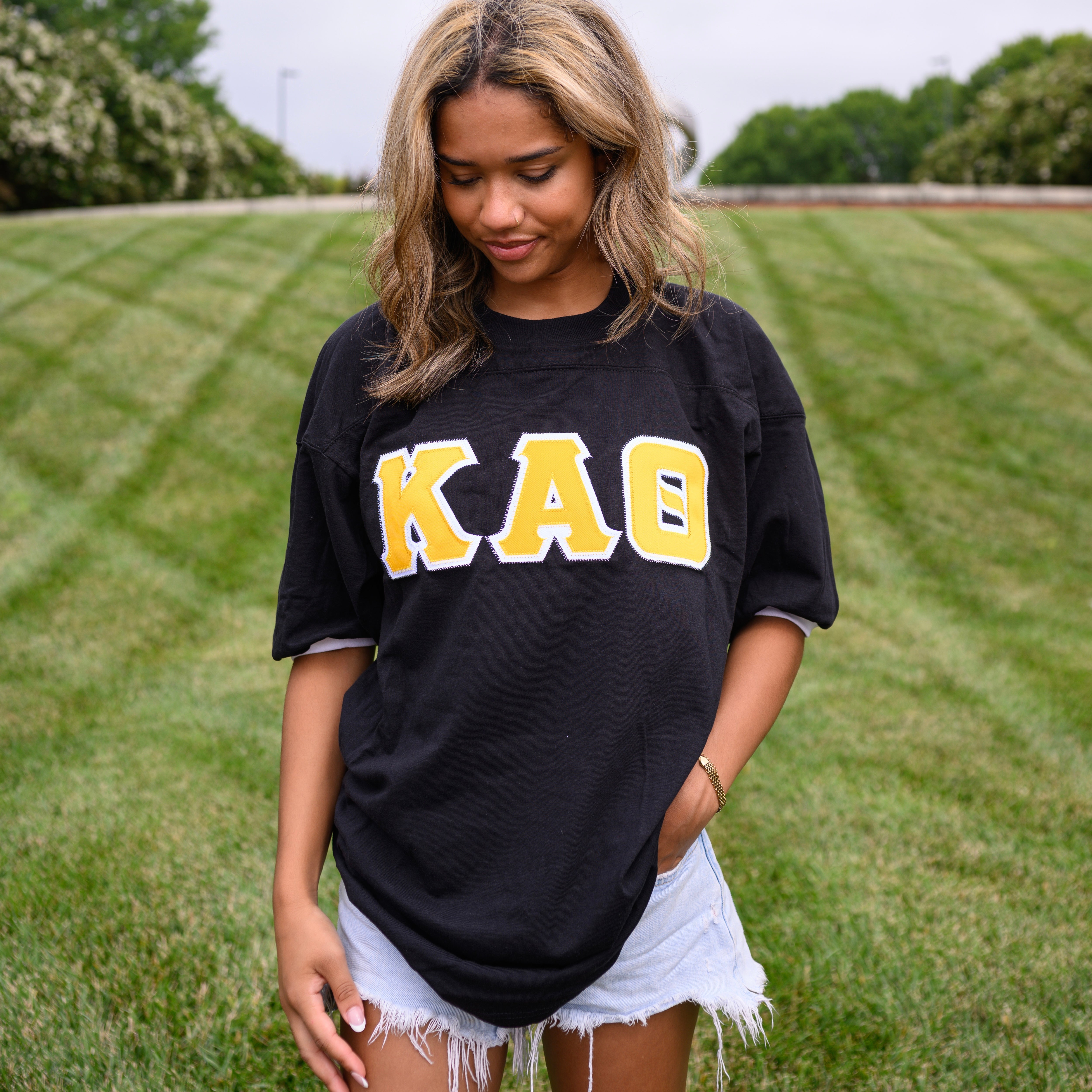 Basic Greek Letter Crew Neck Jersey - Kappa Alpha Theta