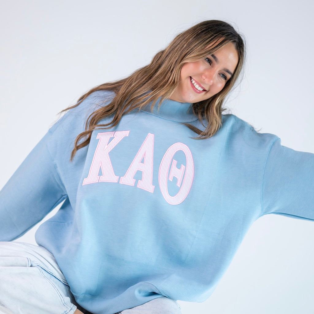 Iconic Seersucker Greek Letter Mockneck Sweatshirt