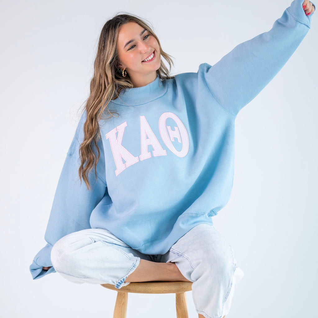 Iconic Seersucker Greek Letter Mockneck Sweatshirt