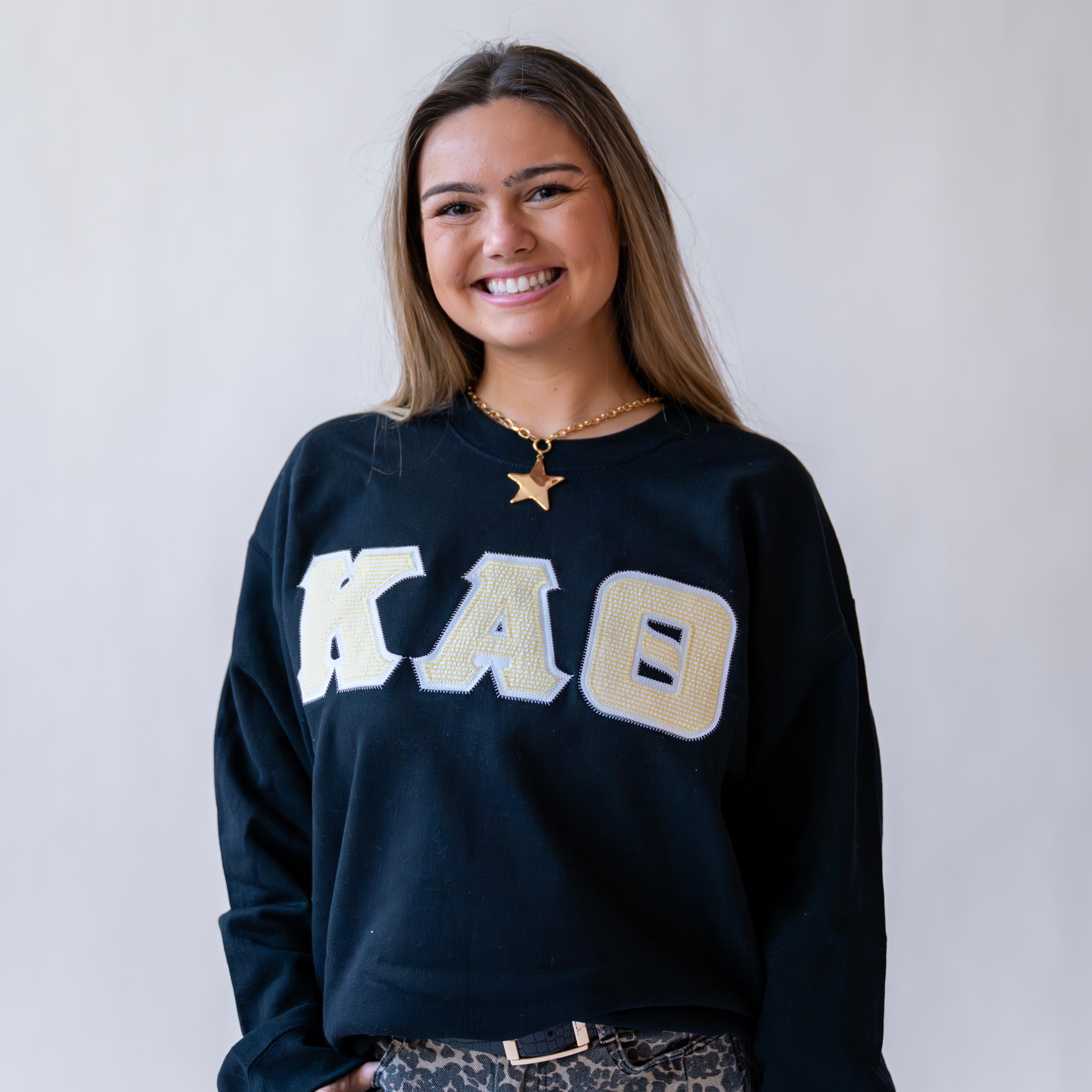 Light Yellow Seersucker Greek Letter Crewneck Sweatshirt - Kappa Alpha Theta