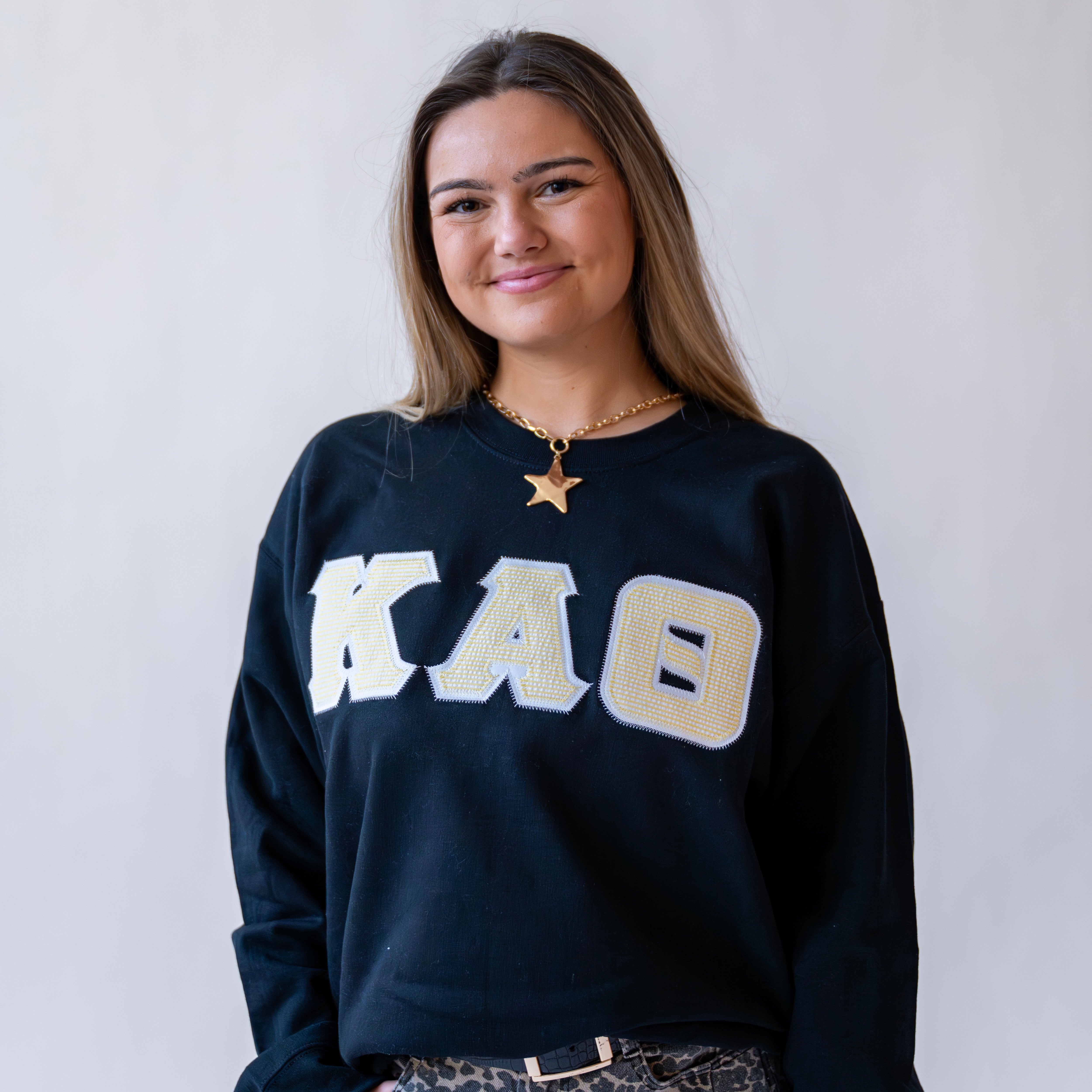 Light Yellow Seersucker Greek Letter Crewneck Sweatshirt - Kappa Alpha Theta