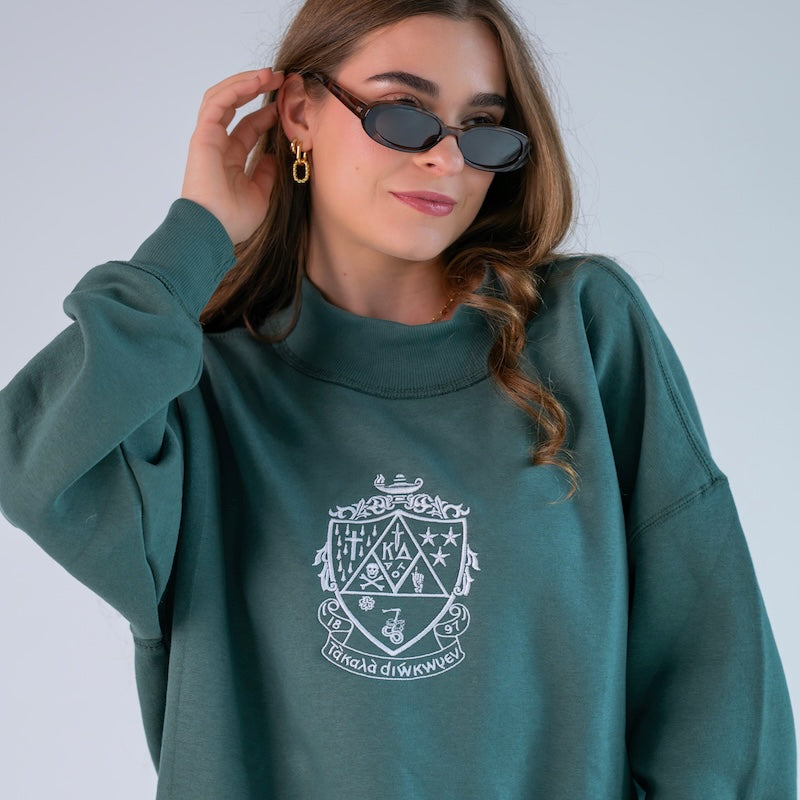 Embroidered Sorority Crest Mockneck Sweatshirt - Kappa Delta