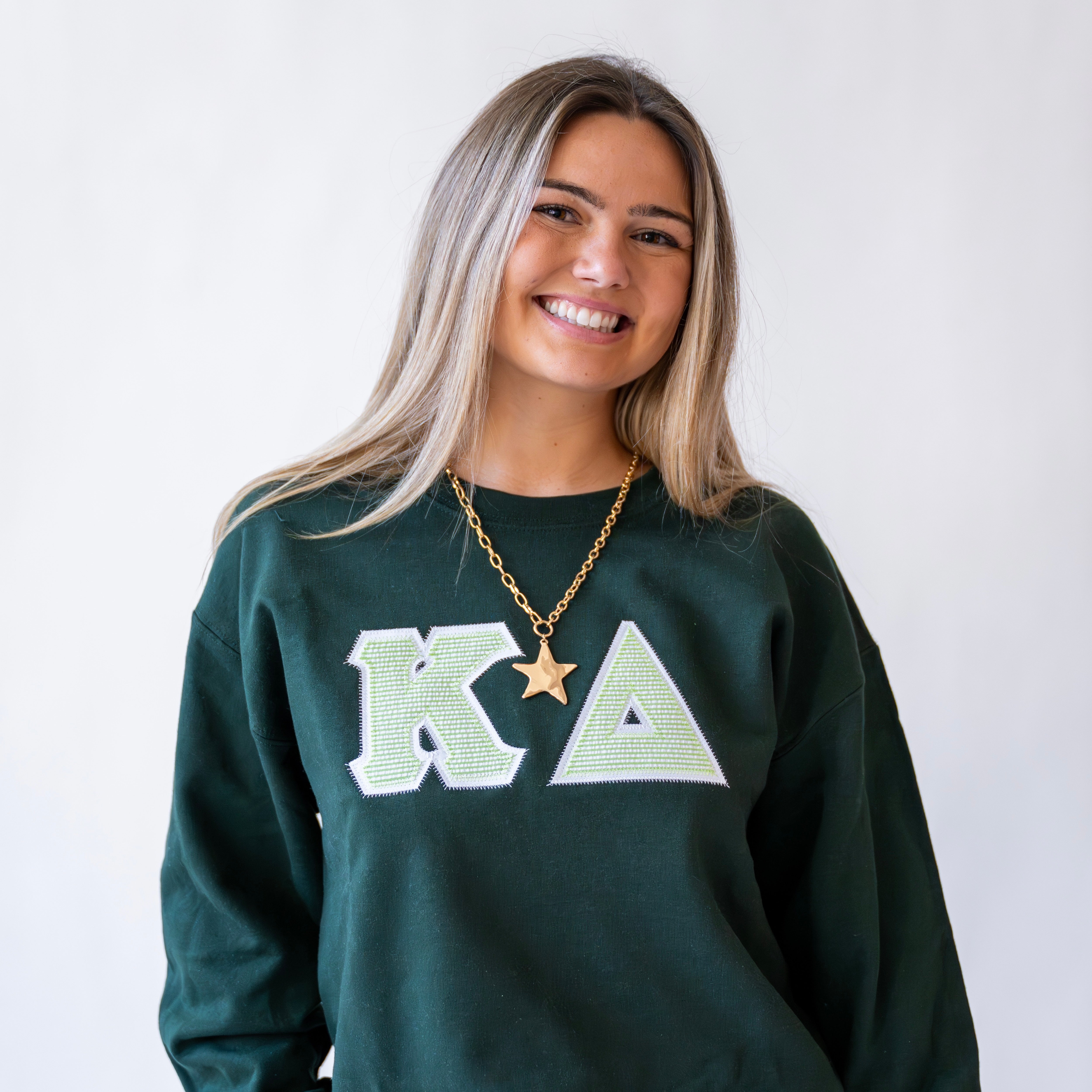 Light Green Seersucker Greek Letter Crewneck Sweatshirt