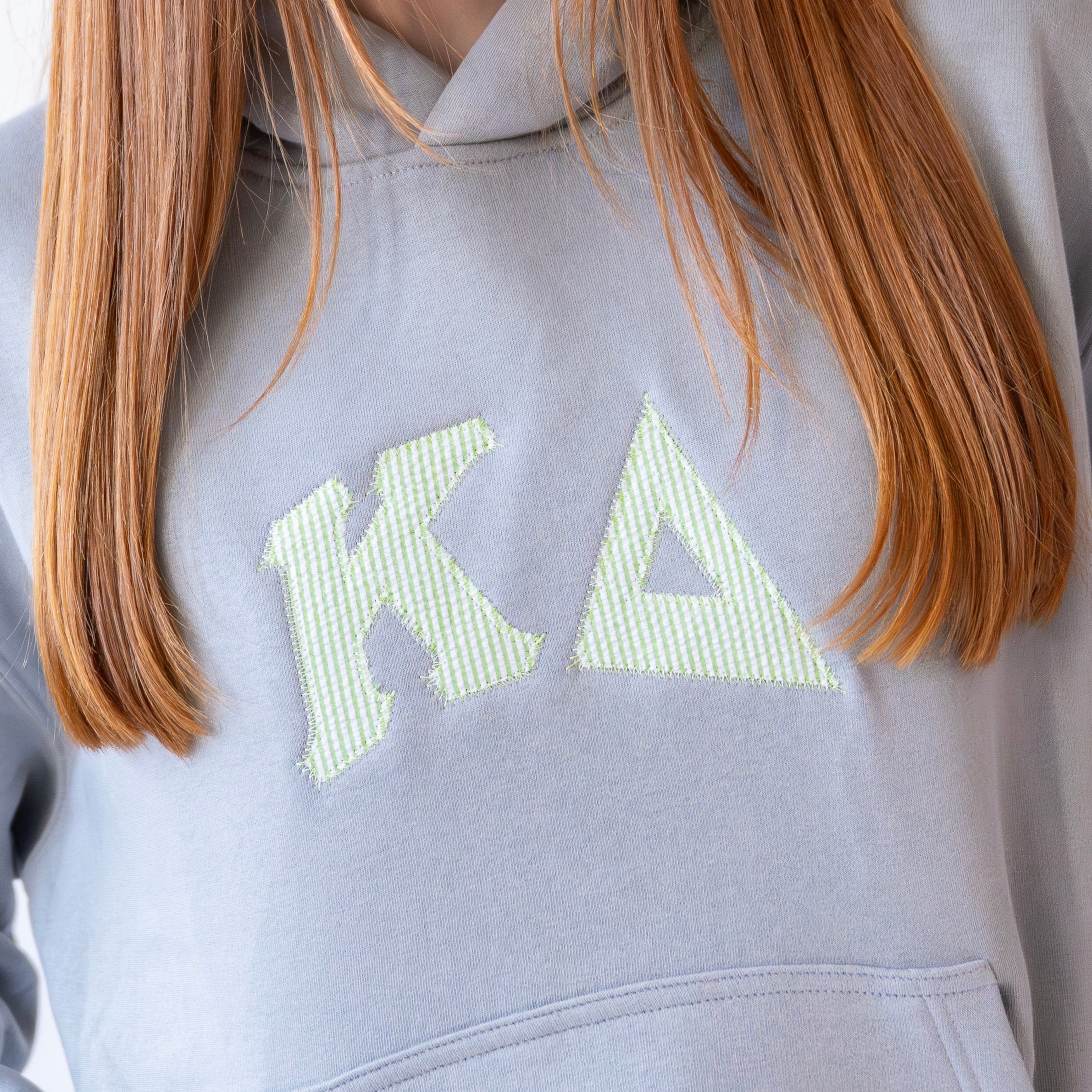 That Girl Curved Green Seersucker Embroidered Hoodie Sweatshirt